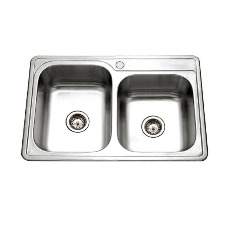Houzer Glowtone 33 inch Stainless Steel Drop-in Topmount 1-hole 60/40 Double Bowl  Kitchen Sink - ISL-3322BS1
