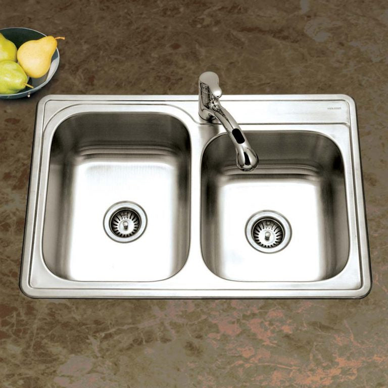 Houzer Glowtone 33 inch Stainless Steel Drop-in Topmount 1-hole 60/40 Double Bowl  Kitchen Sink - ISL-3322BS1