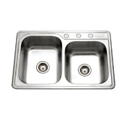 Houzer Glowtone 33 inch Stainless Steel Drop-in Topmount 3-hole 60/40 Double Bowl Kitchen Sink - ISL-3322BS3