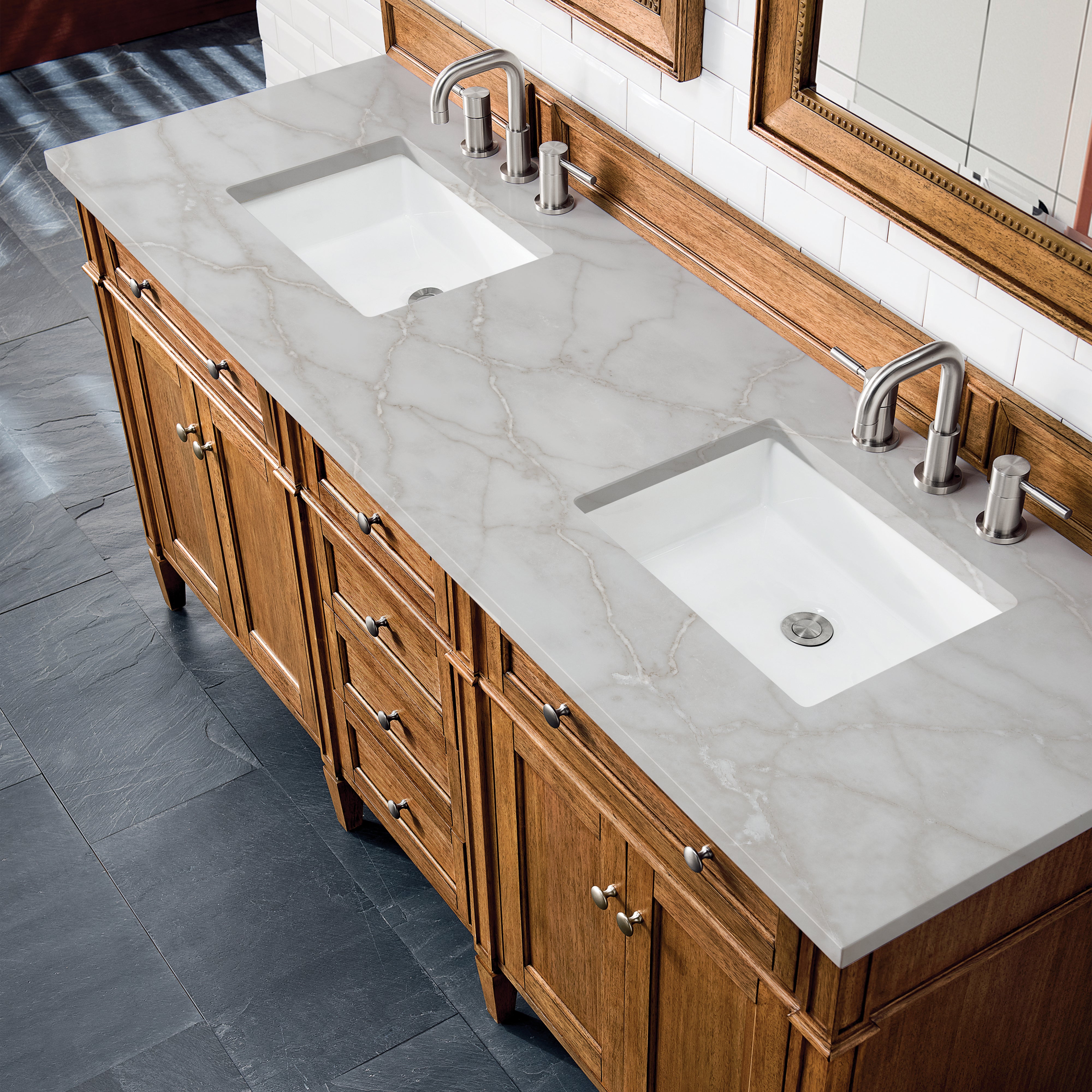 James Martin Brittany 72" Double Vanity in Saddle Brown with 3cm Countertop