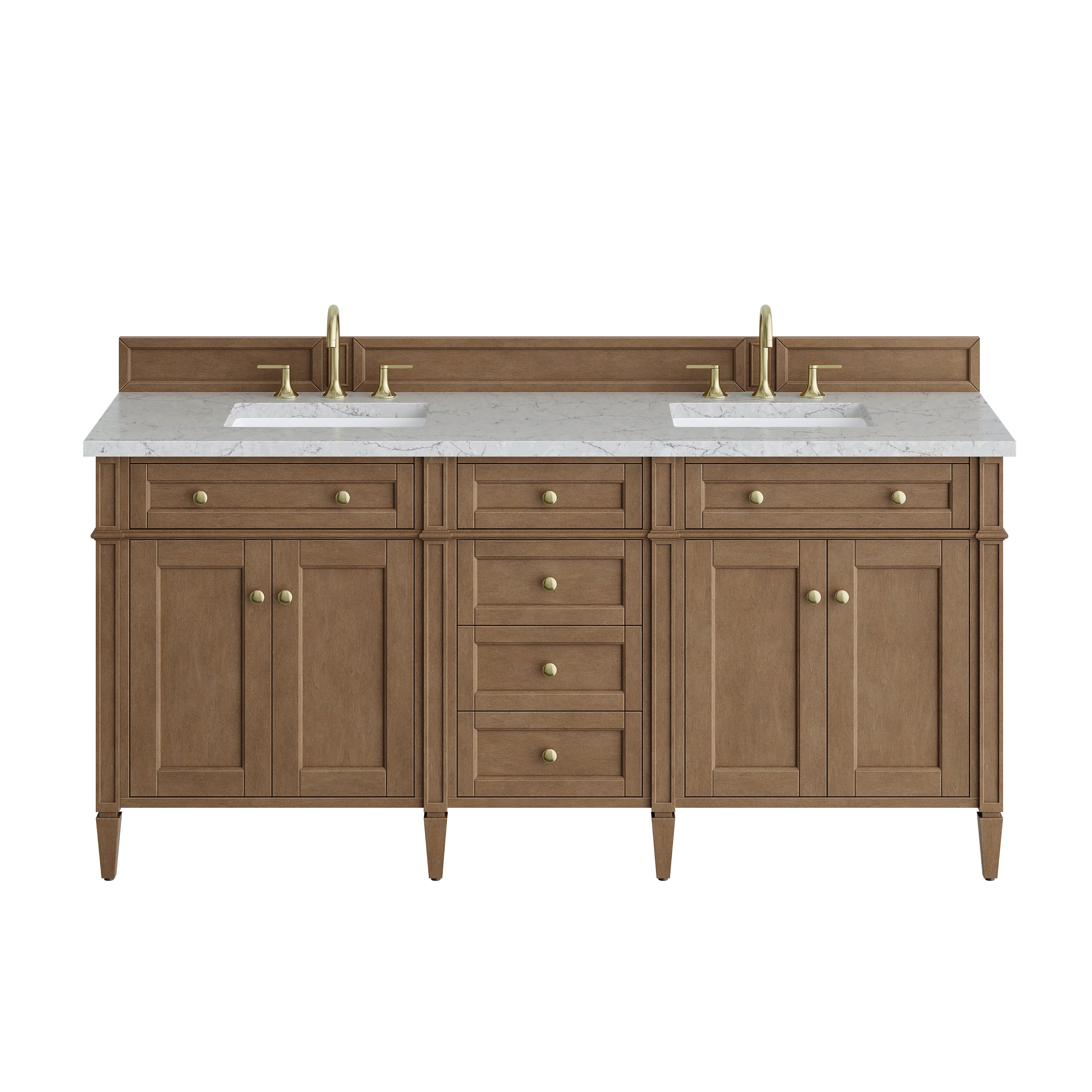 James Martin Brittany 72" Double Vanity in Pecan with 3cm Countertop and FreePower Wireless Charger