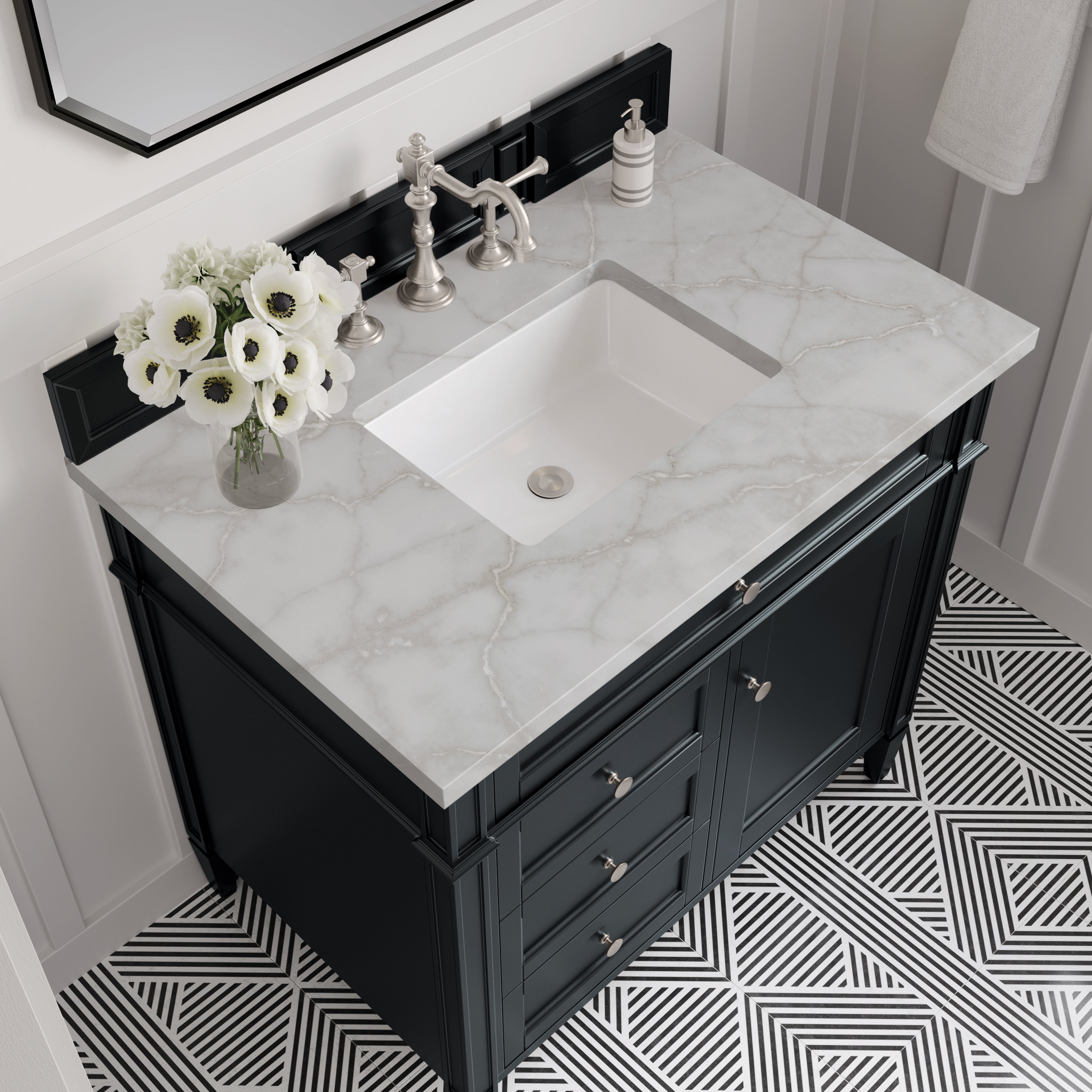 James Martin Brittany 36" Single Vanity in Black Onyx with 3cm Countertop