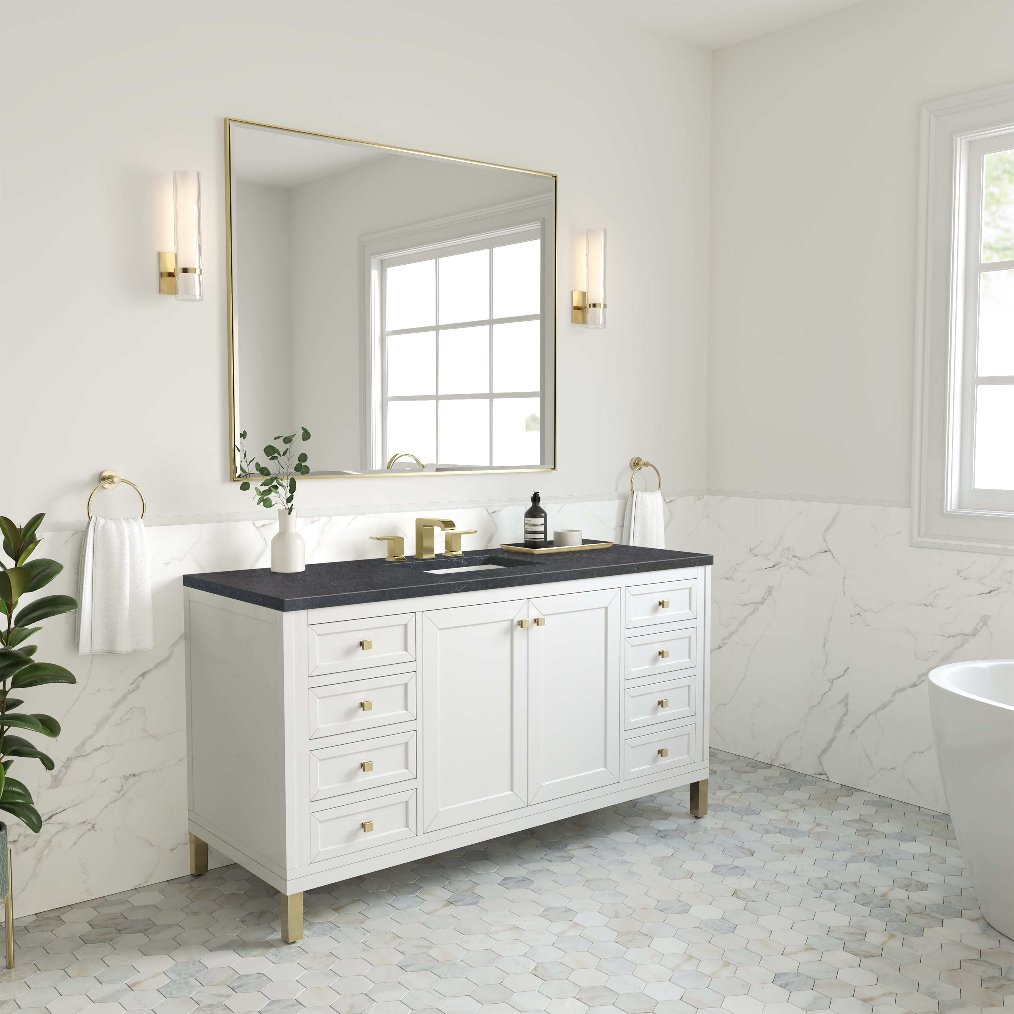 James Martin Chicago 60" Single Vanity in Glossy White with 3cm Countertop