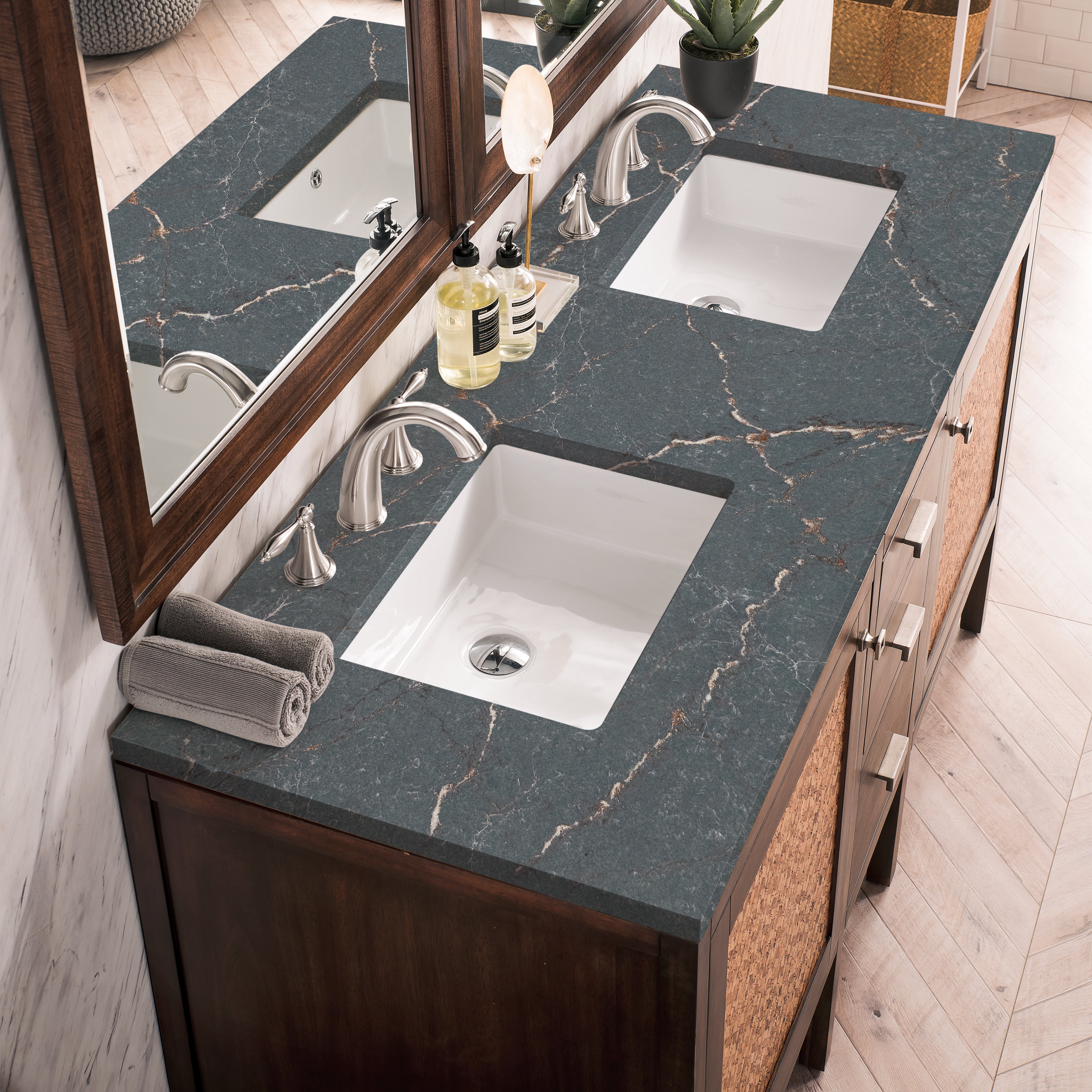 James Martin Addison 60" Double Vanity in Mid-Century Acacia with 3cm Countertop