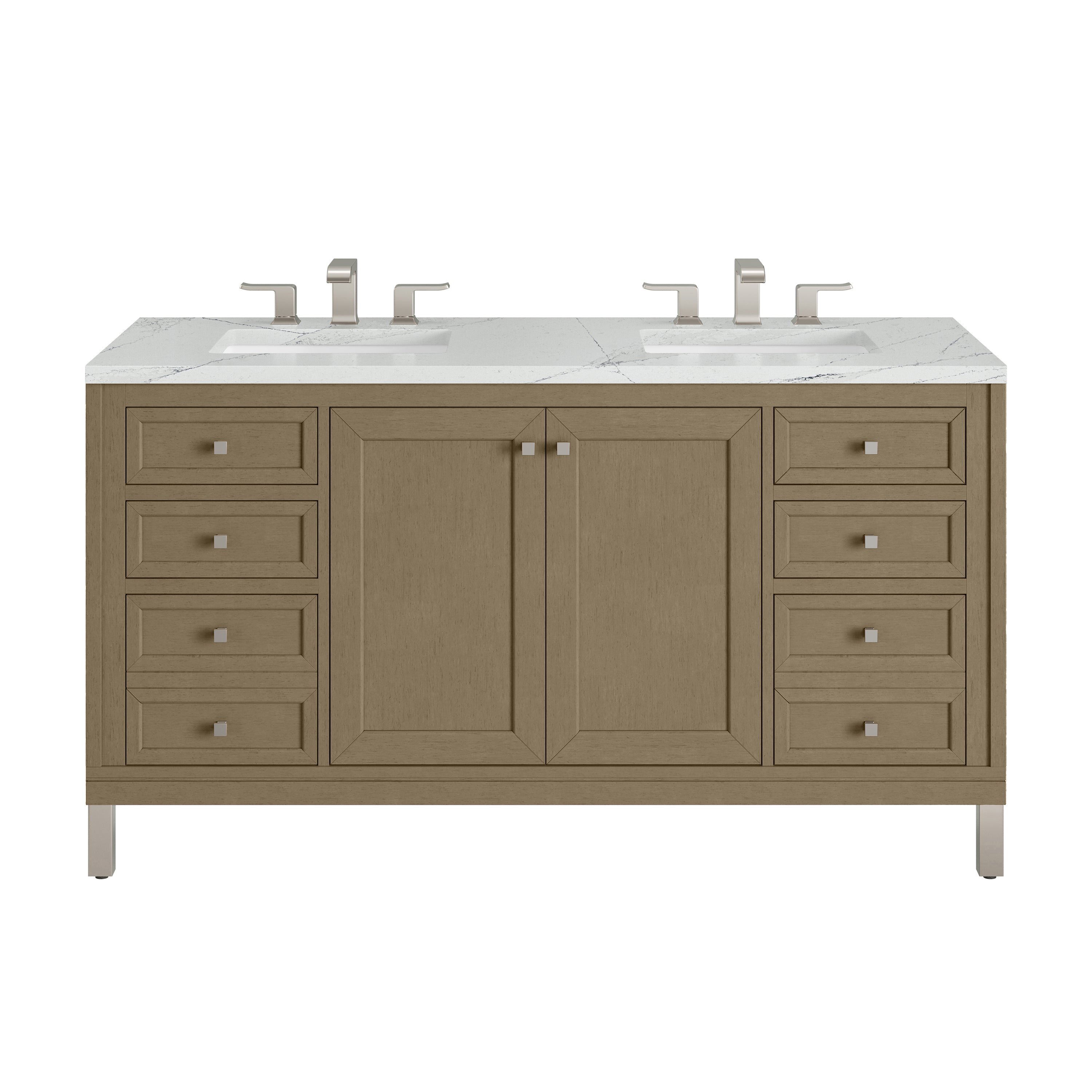 James Martin Chicago 60" Double Vanity in Walnut Whisper with 3cm Countertop and FreePower Wireless Charger