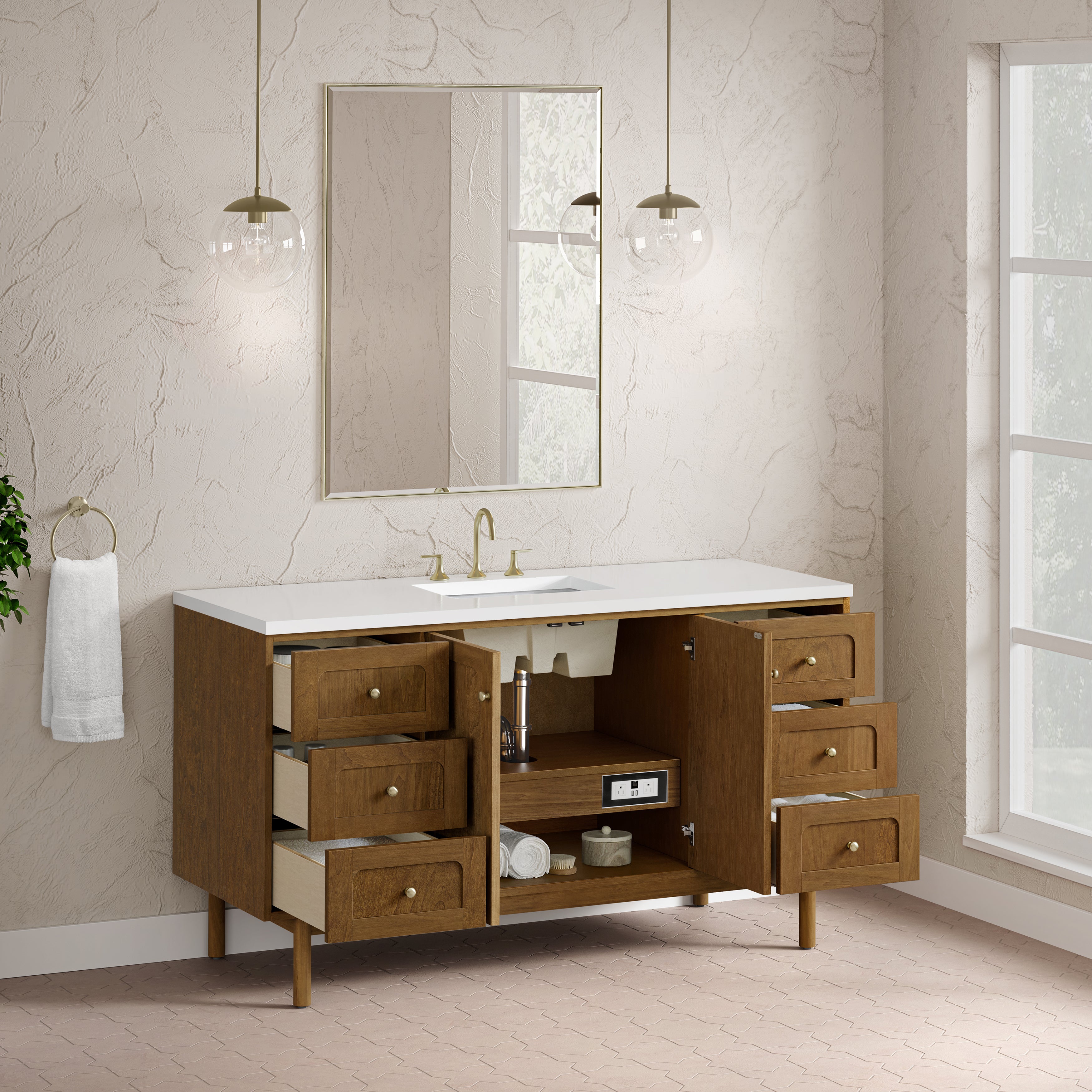 James Martin Laurent 60" Single Vanity in Honey Oak with 3cm Countertop