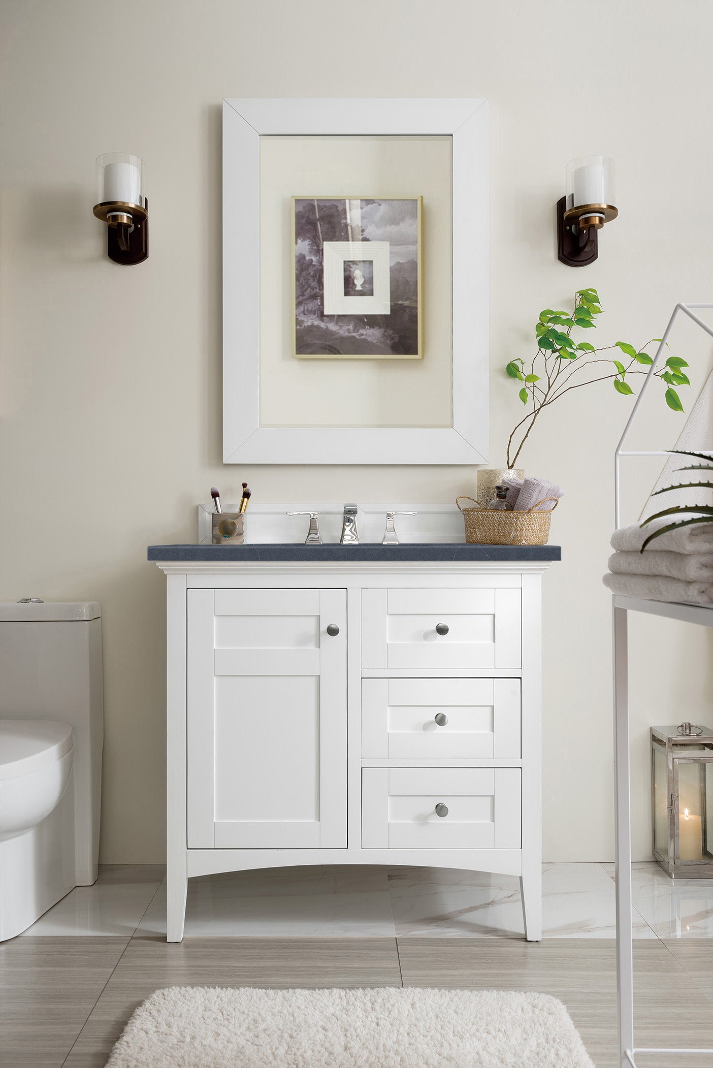James Martin Palisades 36" Single Vanity in Bright White with 3cm Countertop