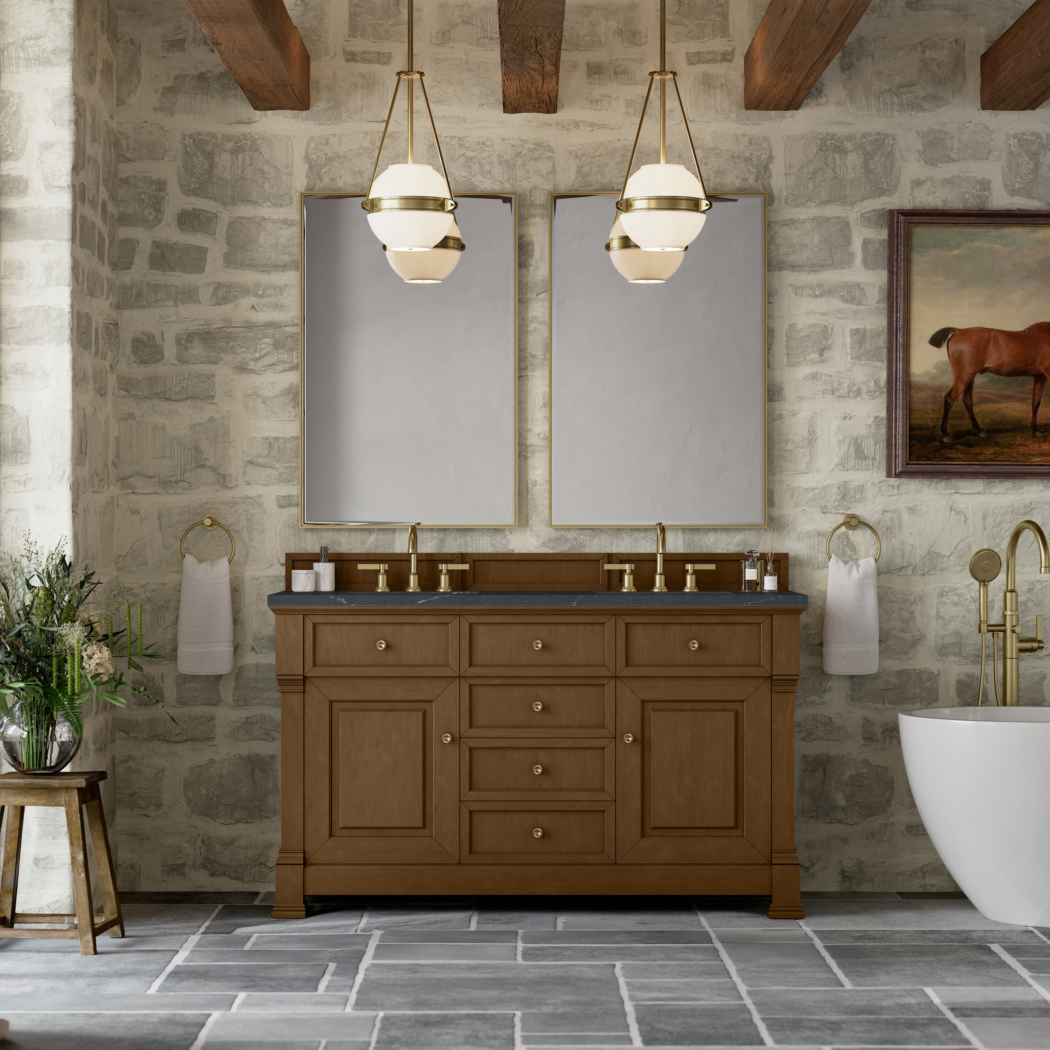 James Martin Brookfield 60" Double Vanity in Honey Oak with 3cm Countertop
