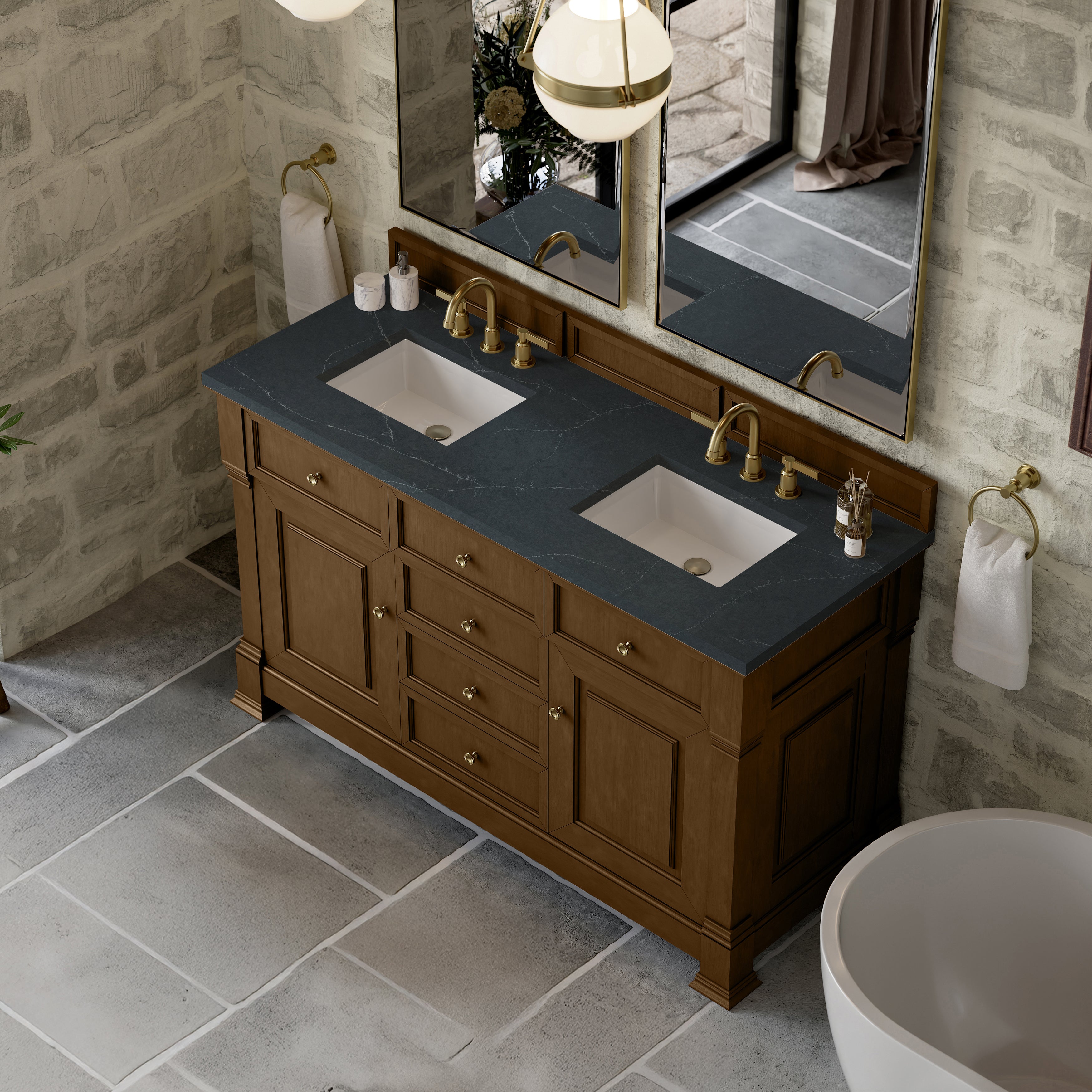 James Martin Brookfield 60" Double Vanity in Honey Oak with 3cm Countertop