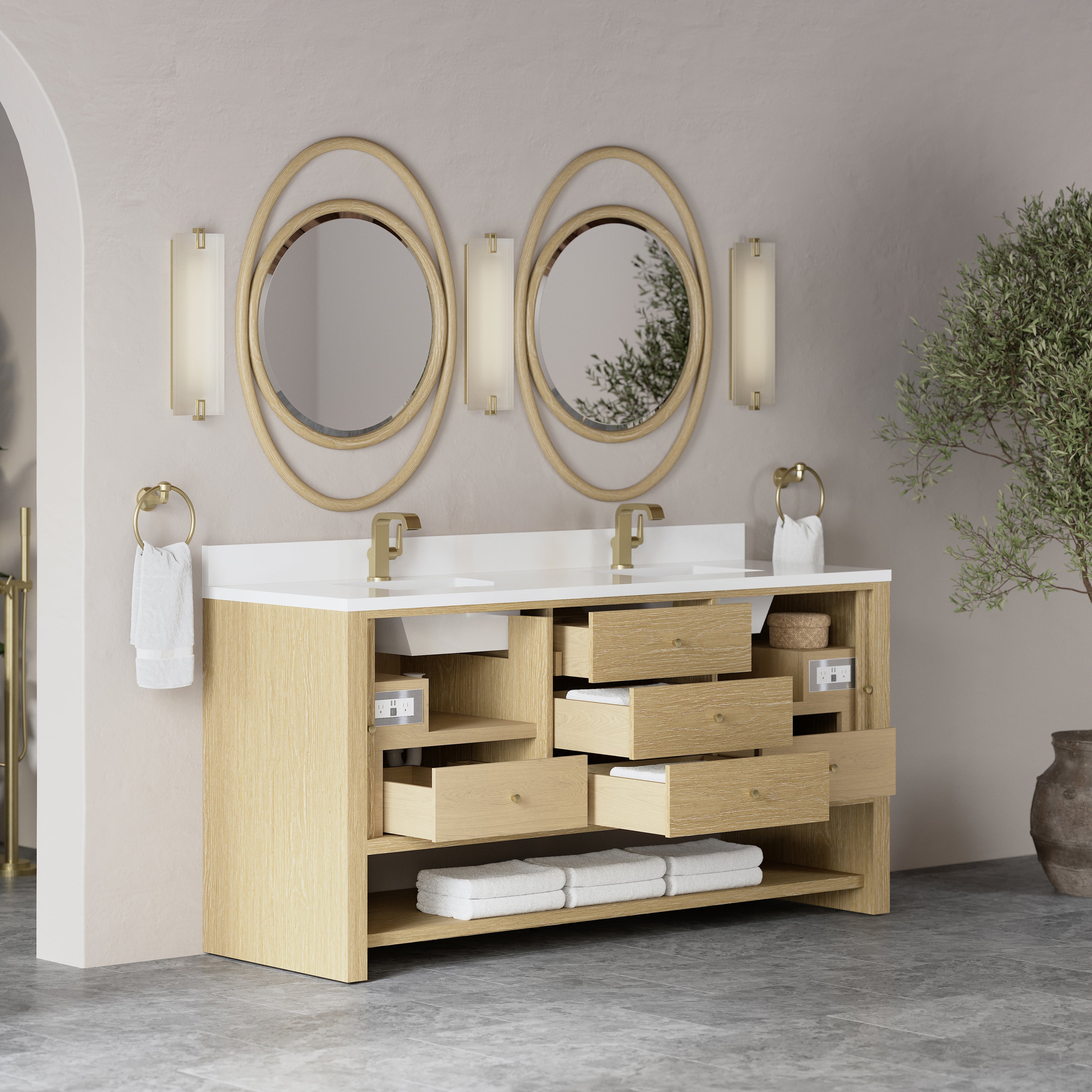 James Martin Marigot 72" Double Vanity in Sunwashed Oak with 3cm Countertop