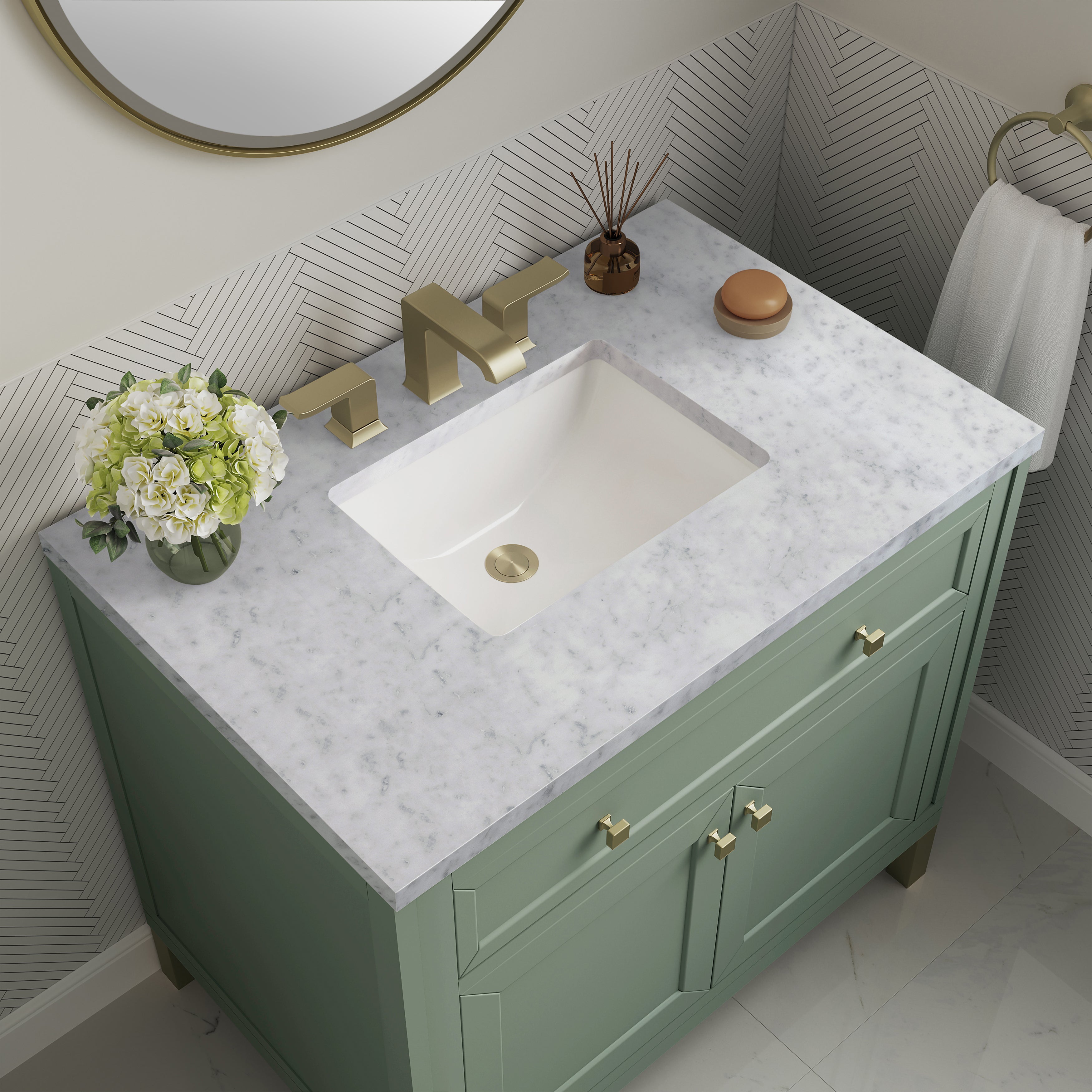 James Martin Chicago 36" Single Vanity in Smokey Celadon with 3cm Countertop