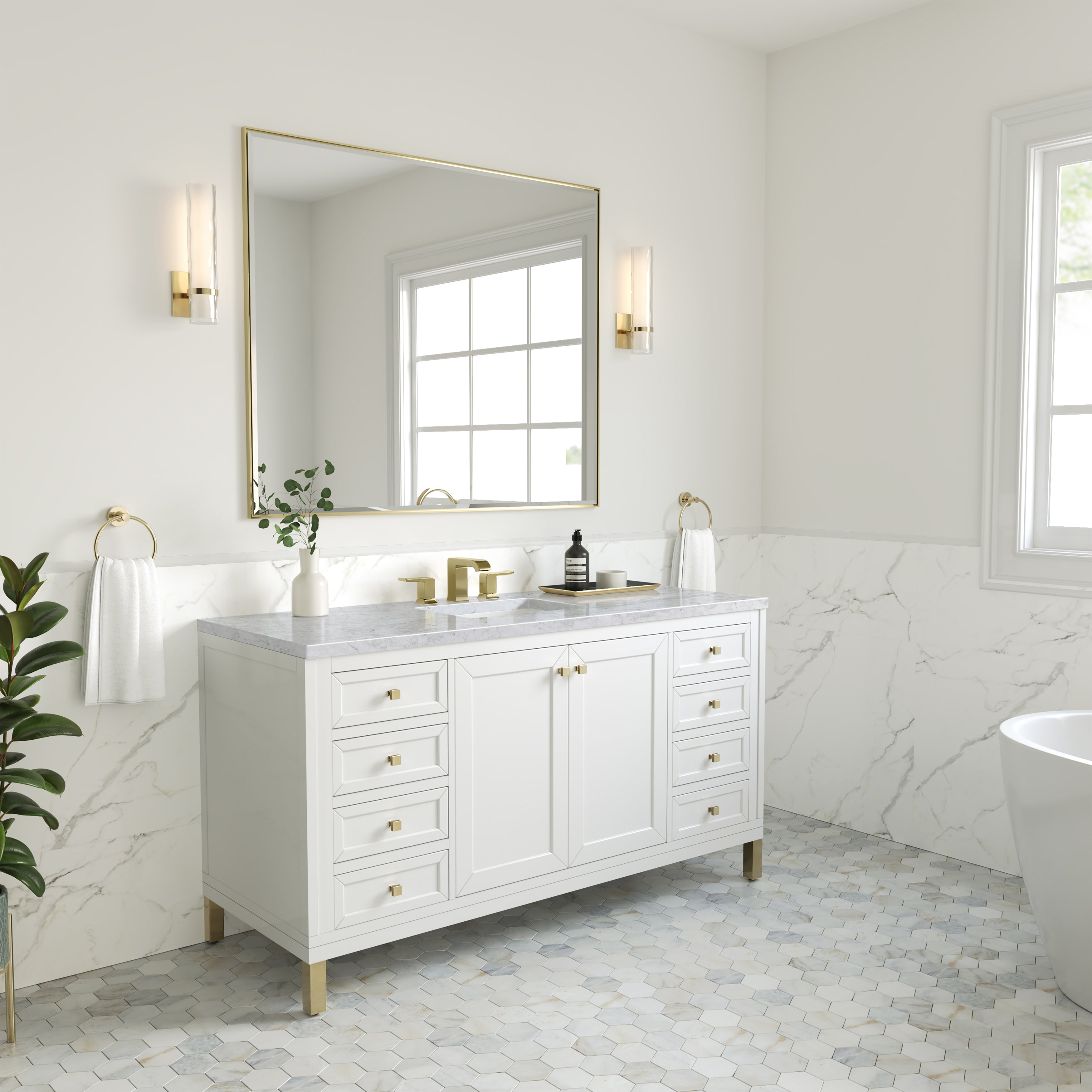 James Martin Chicago 60" Single Vanity in Glossy White with 3cm Countertop