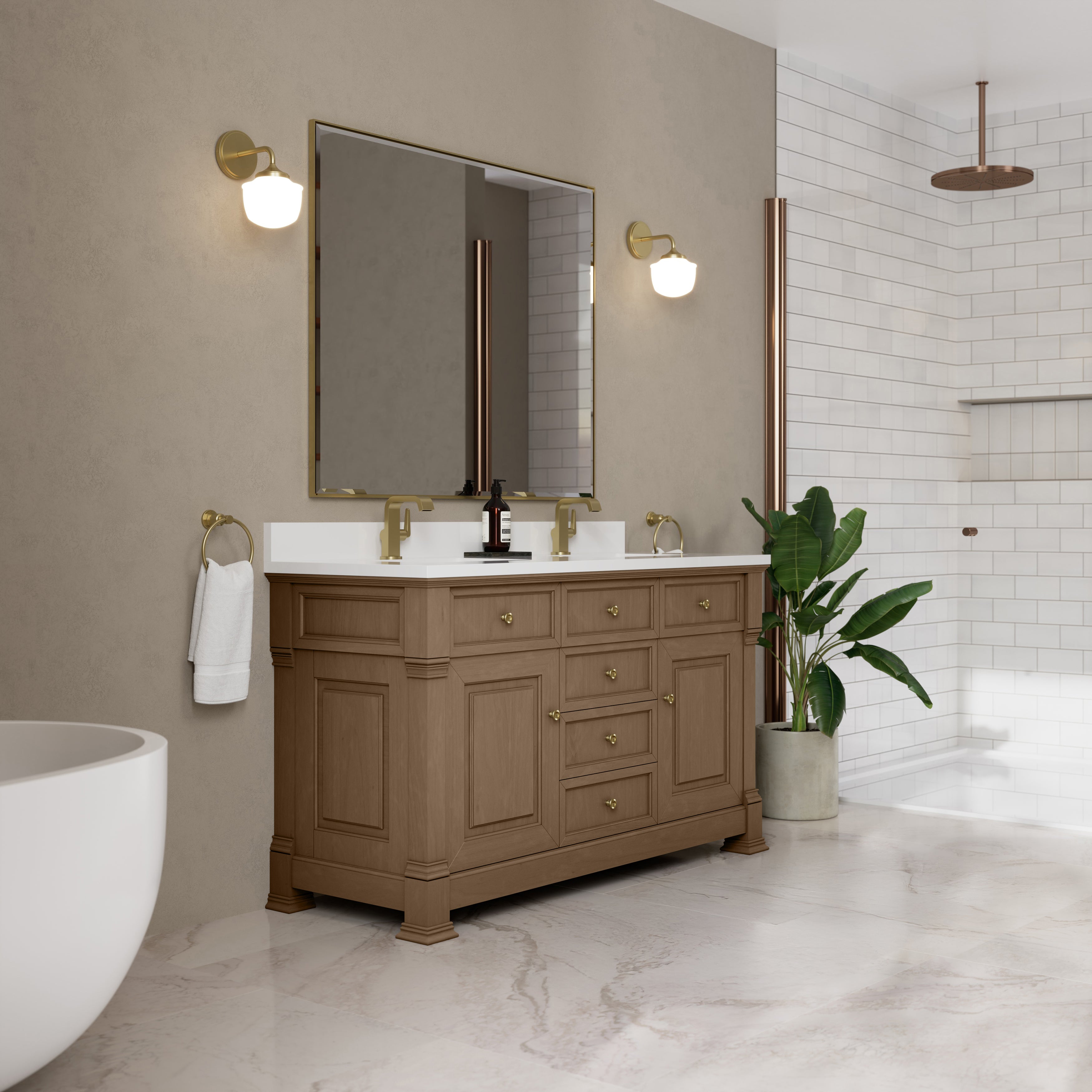 James Martin Brookfield 60" Double Vanity in Pecan with 3cm Countertop