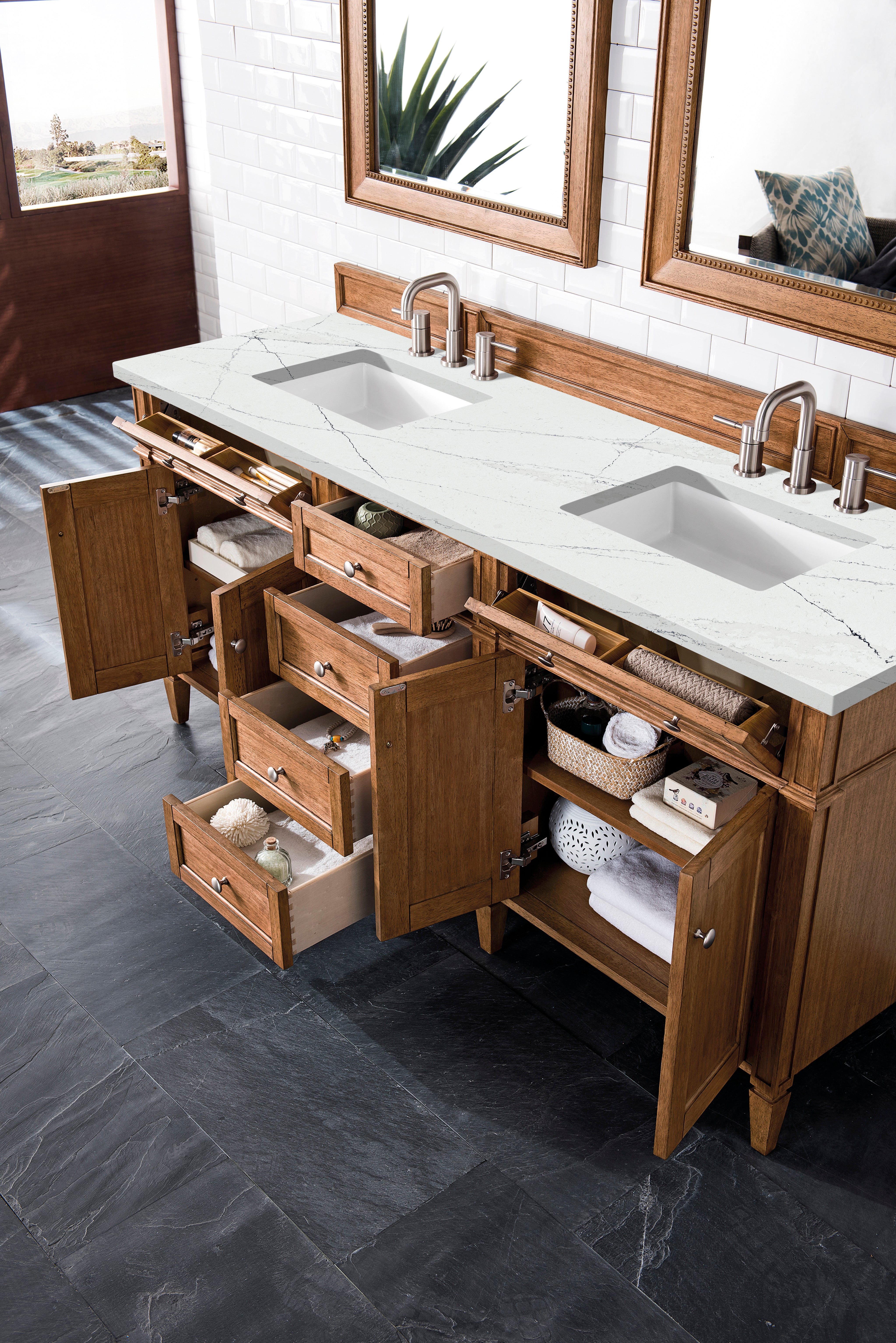 James Martin Brittany 72" Double Vanity in Saddle Brown with 3cm Countertop