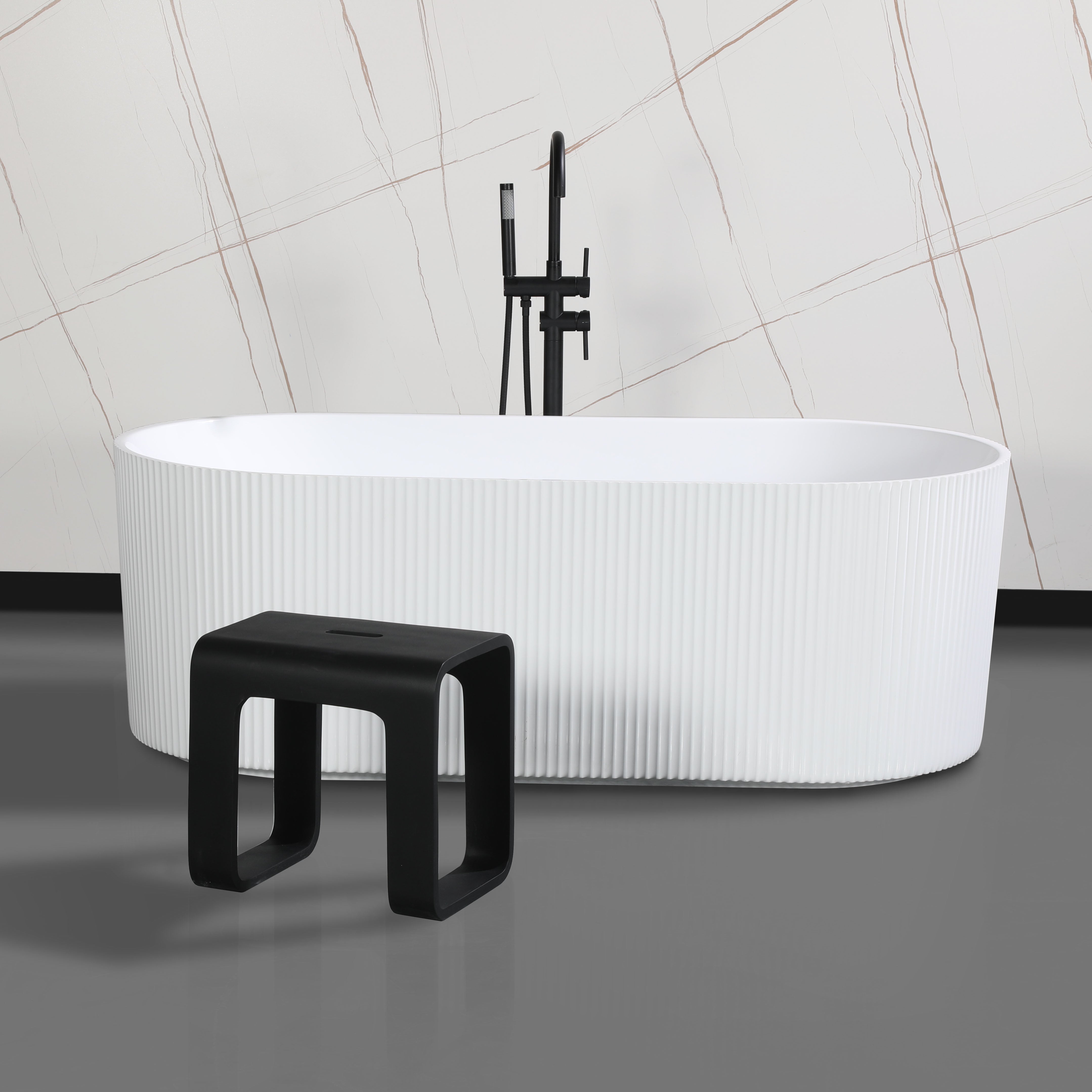 ALFI brand  ABST99BM Black Matte Solid Surface Resin Bathroom / Shower Stool