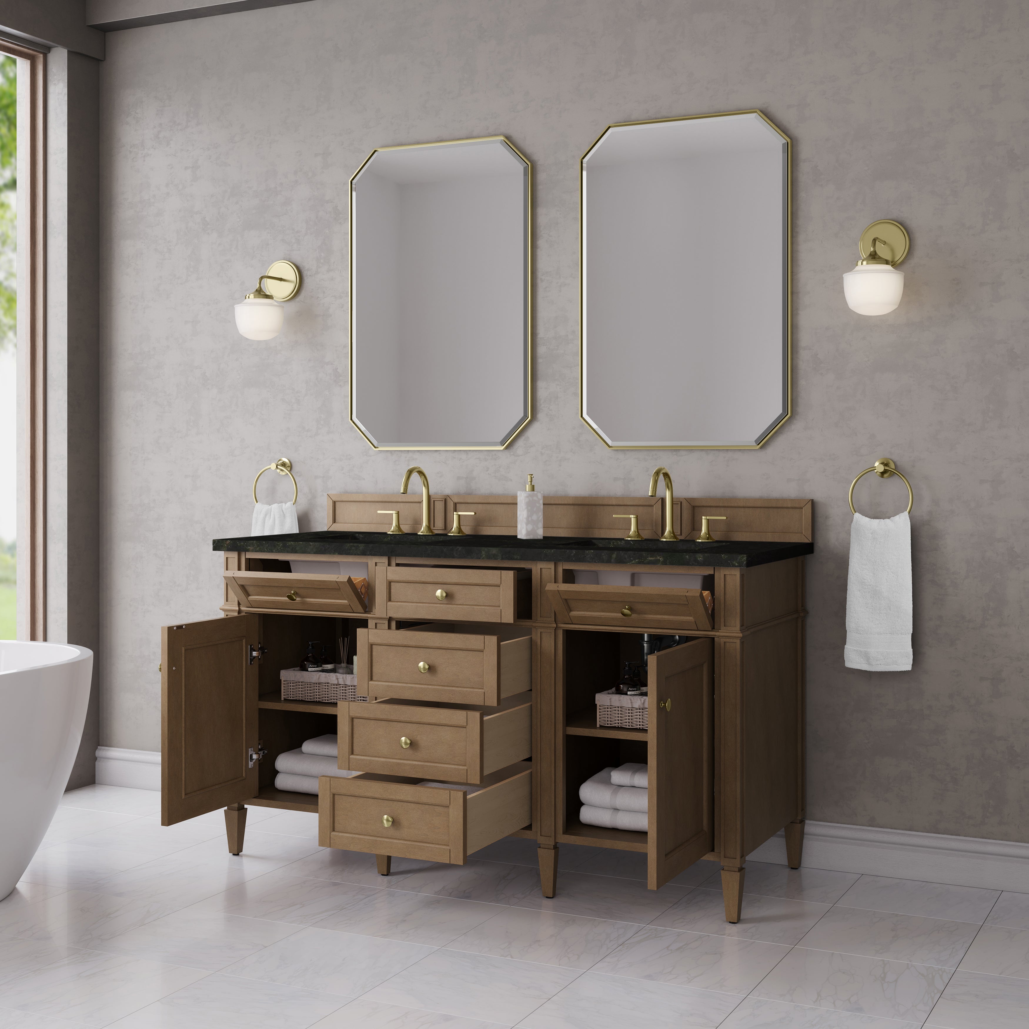James Martin Brittany 60" Double Vanity in Pecan with 3cm Countertop