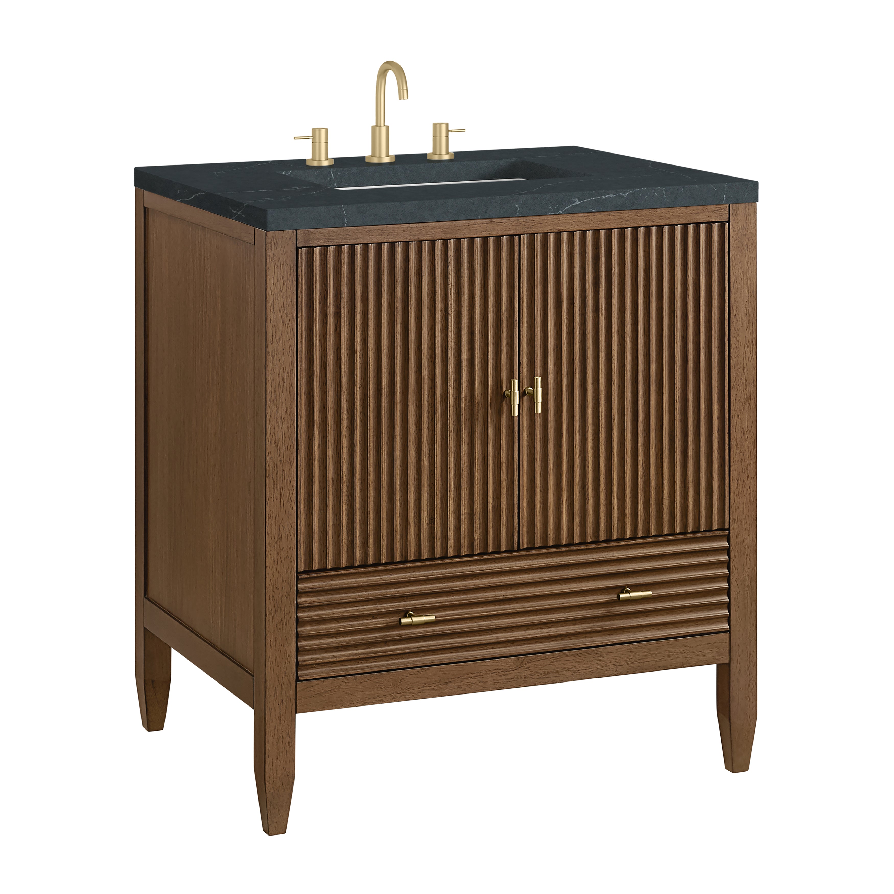 James Martin Myrrin 30" Single Vanity in Mid-Century Walnut with 3cm Countertop
