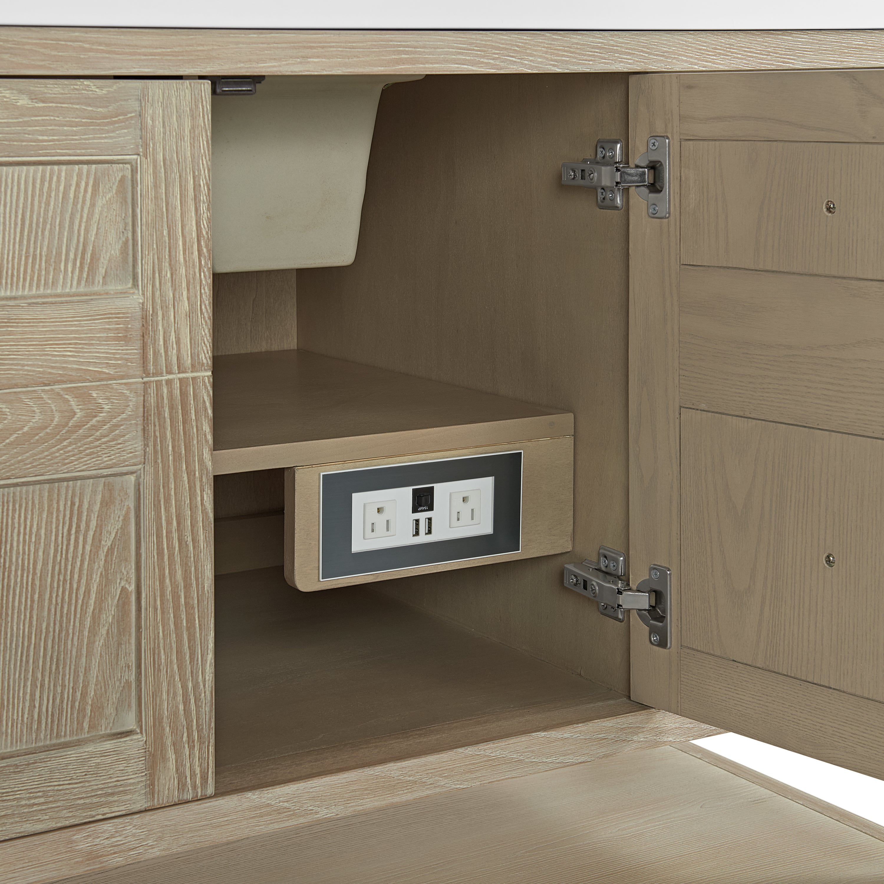 James Martin Breckenridge 60" Single Vanity in Whitewashed Oak with 3cm Countertop and FreePower Wireless Charger