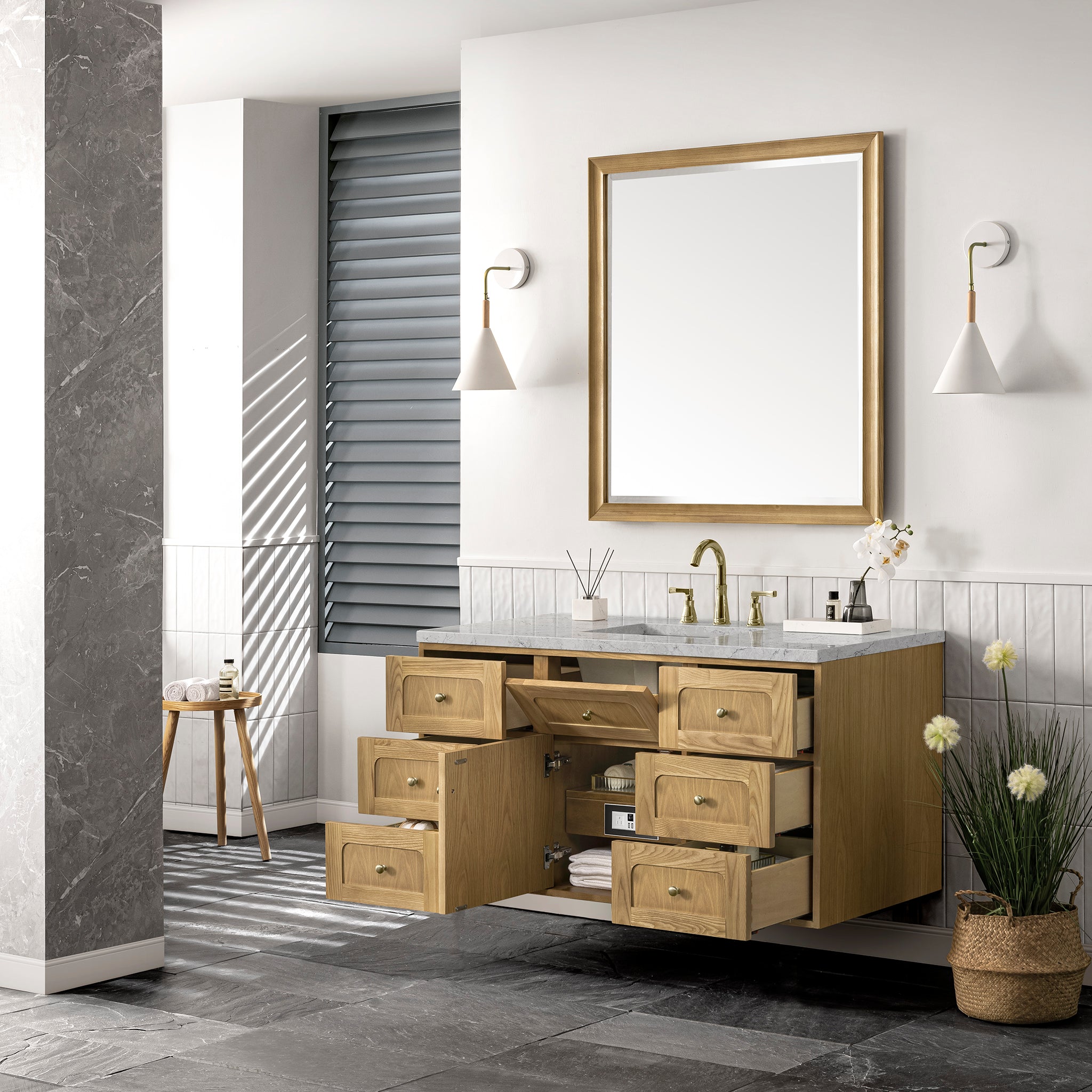 James Martin Laurent 48" Single Vanity in Light Natural Oak with 3cm Countertop