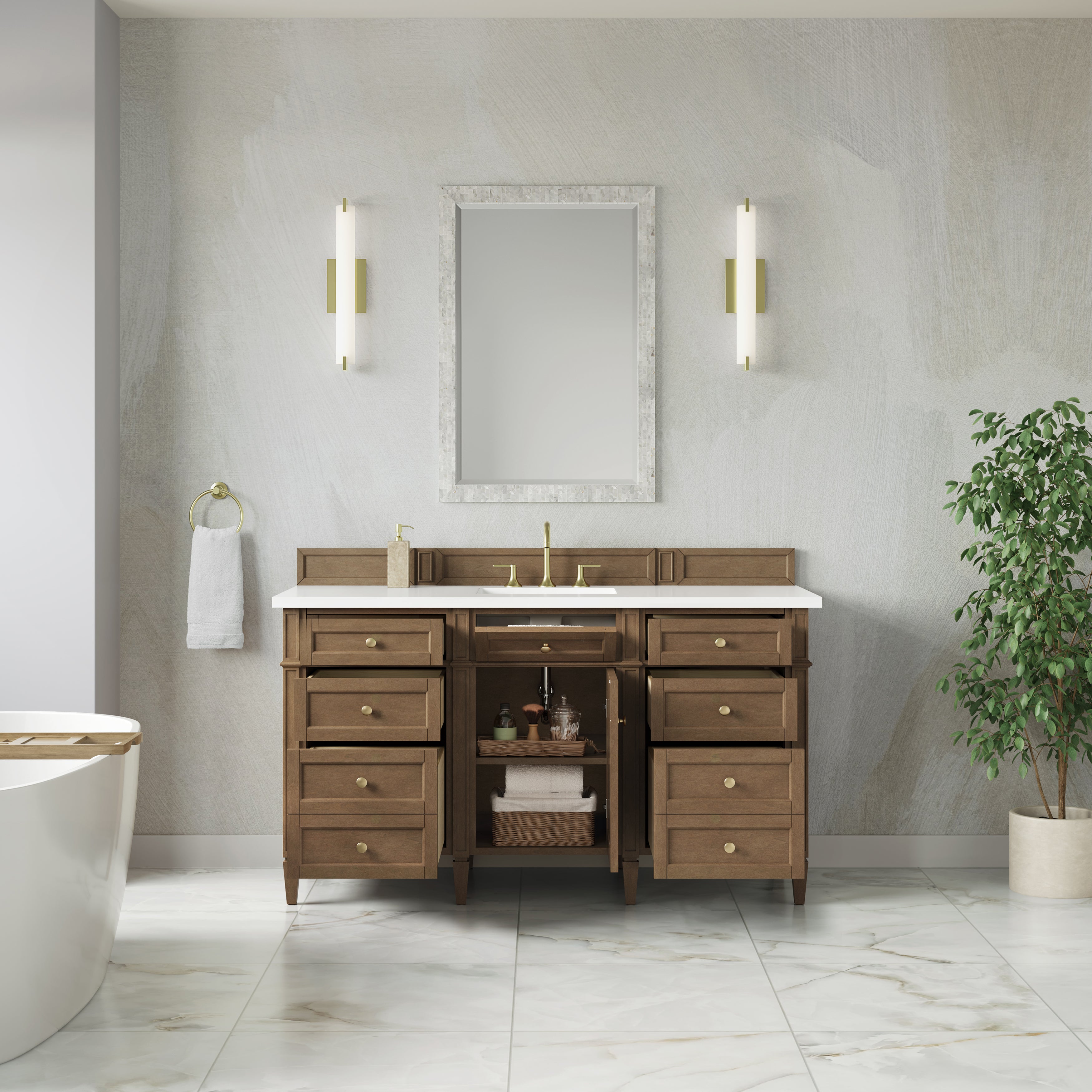 James Martin Brittany 60" Single Vanity in Pecan with 3cm Countertop