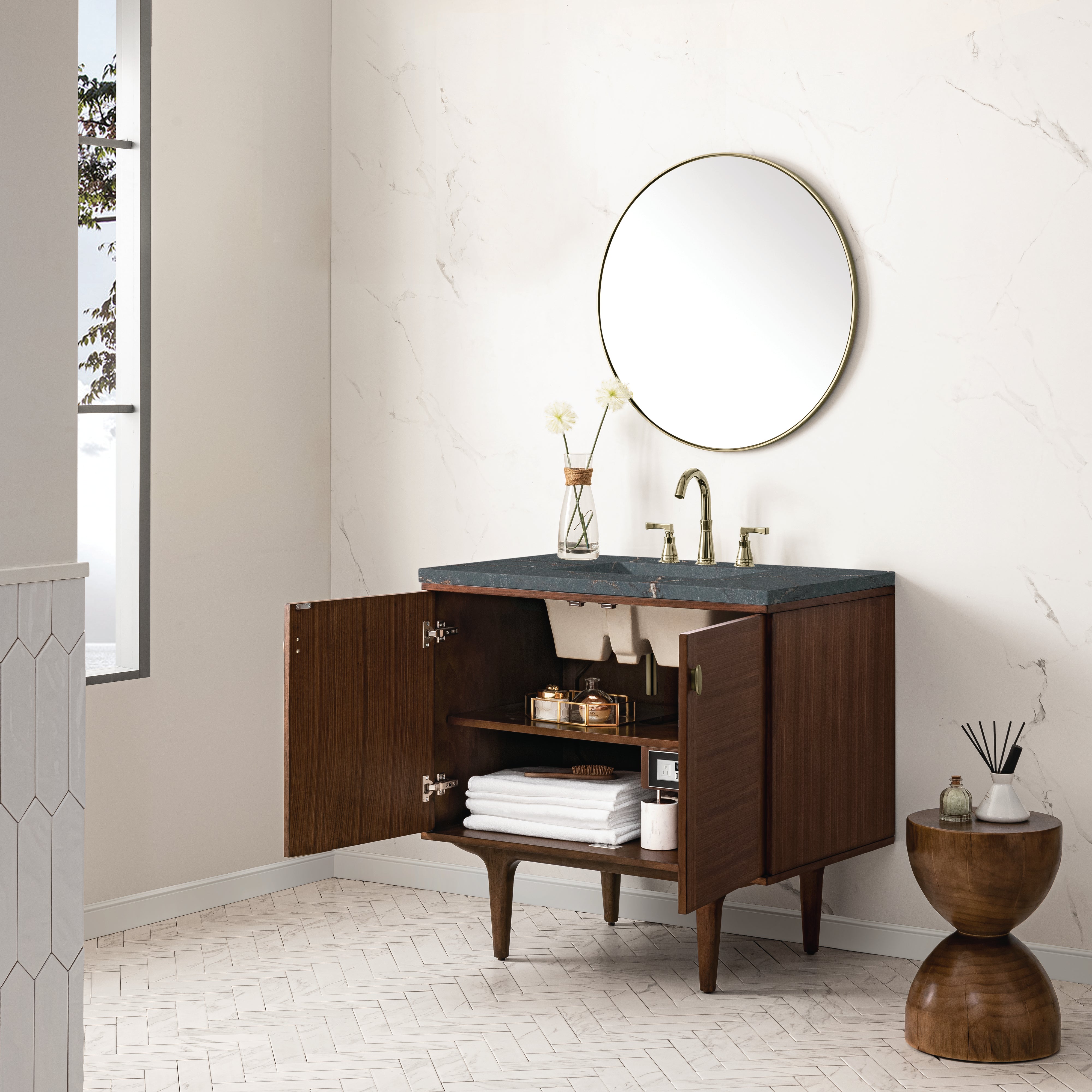 James Martin Amberly 36" Single Vanity in Mid-Century Walnut with 3cm Countertop