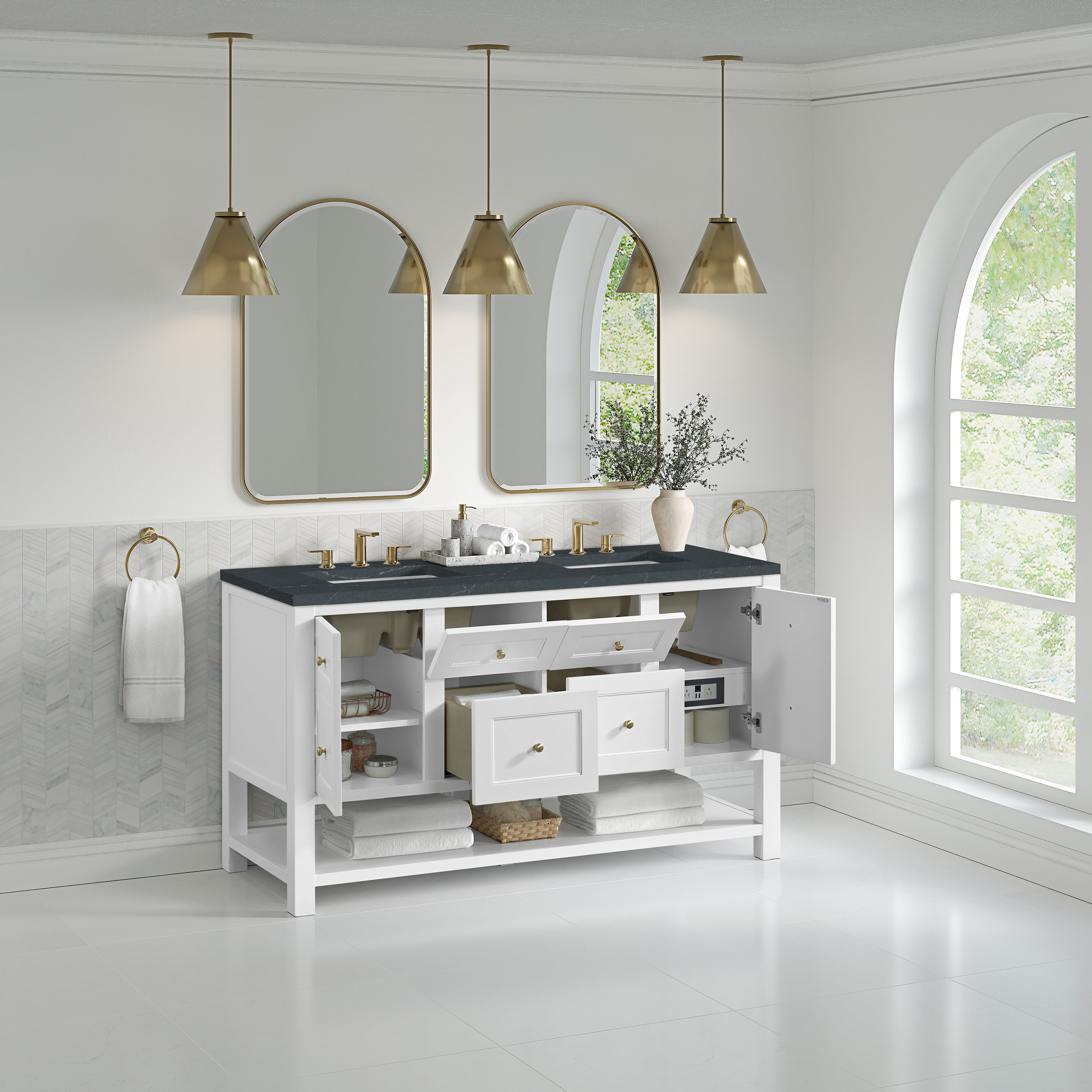 James Martin Breckenridge 60" Double Vanity in Bright White with 3cm Countertop