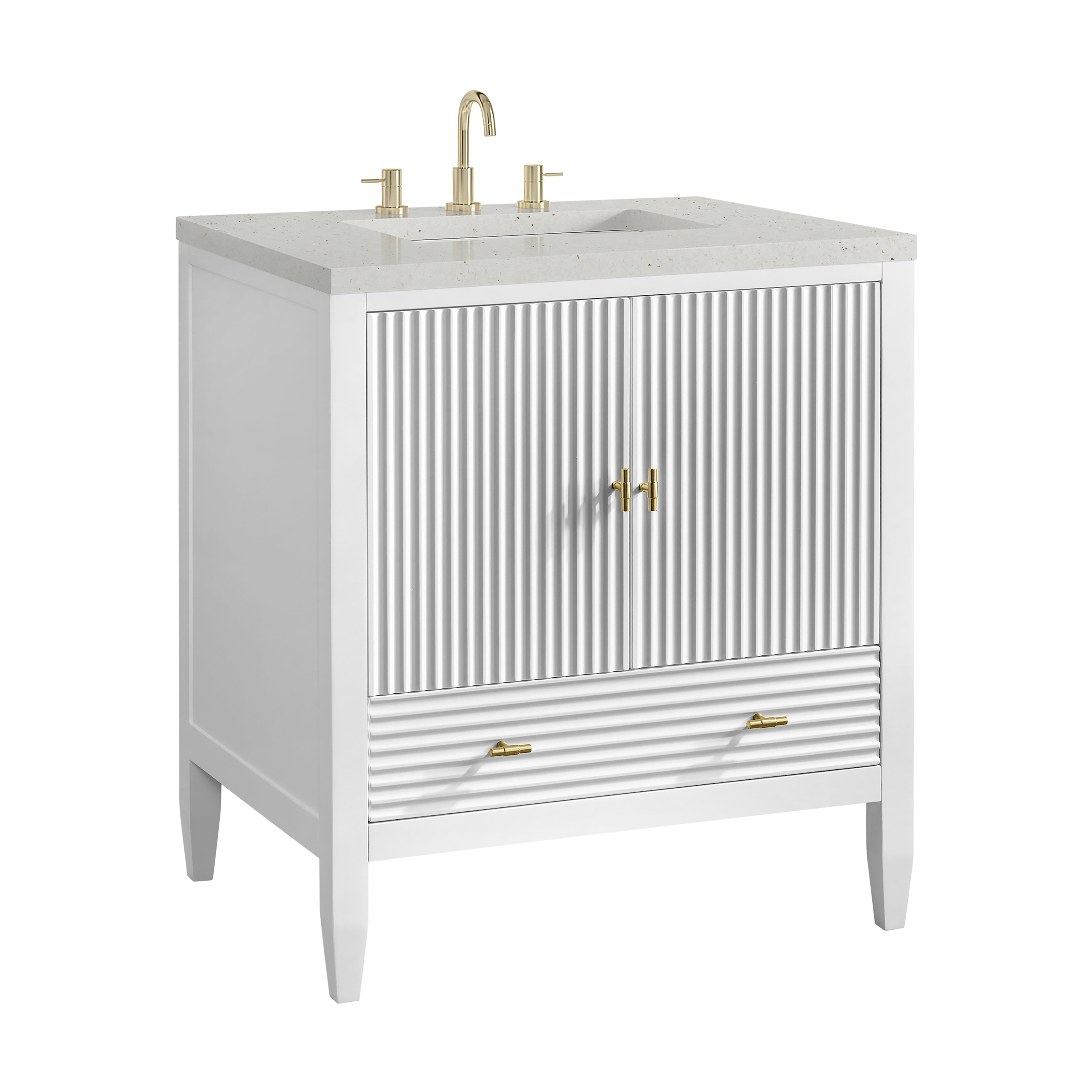 James Martin Myrrin 30" Single Vanity in Bright White with 3cm Countertop