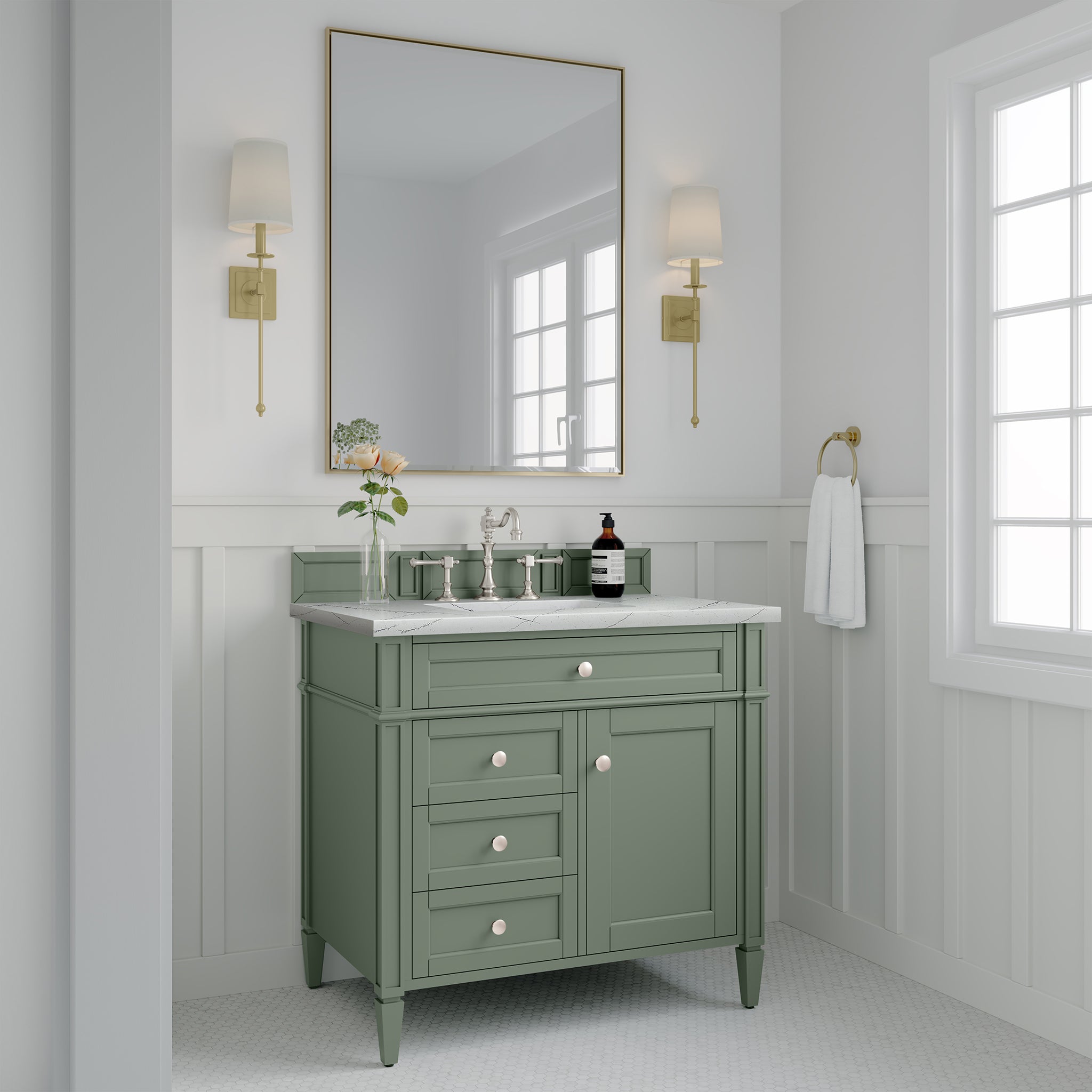 James Martin Brittany 36" Single Vanity in Smokey Celadon with 3cm Countertop