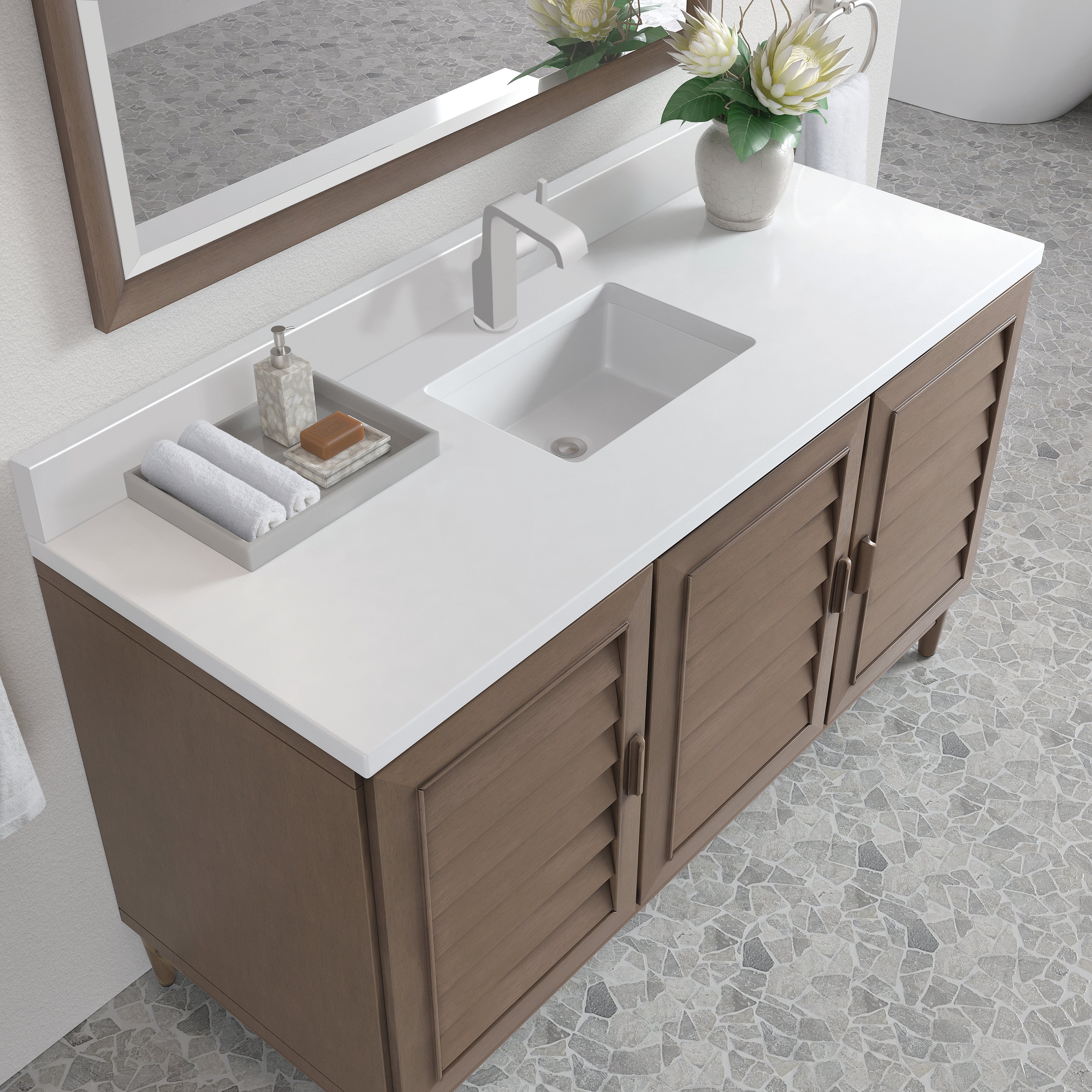 James Martin Portland 60" Single Vanity in Whitewashed Walnut with 3cm Countertop