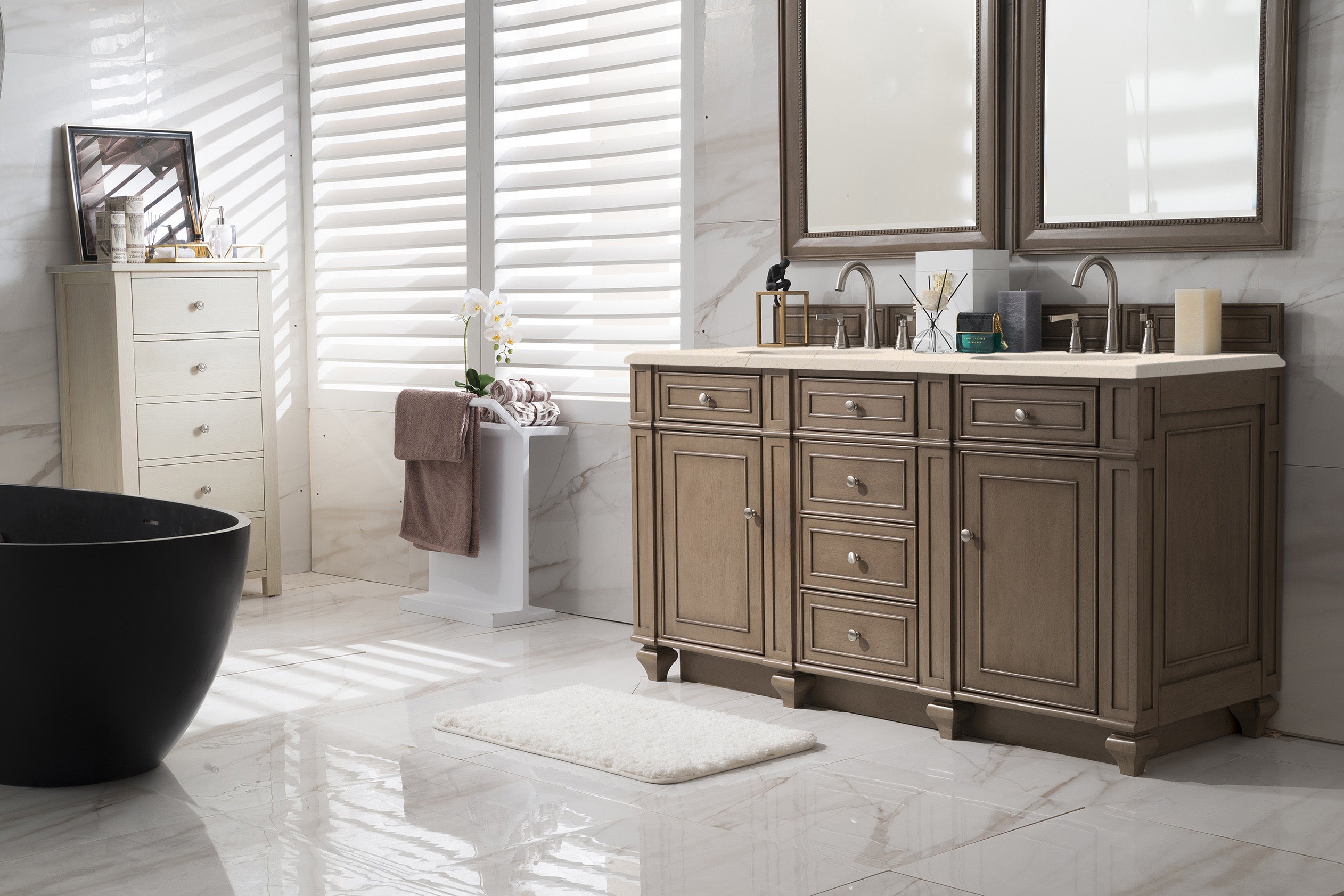 James Martin Bristol 60" Double Vanity in Whitewashed Walnut with 3cm Countertop