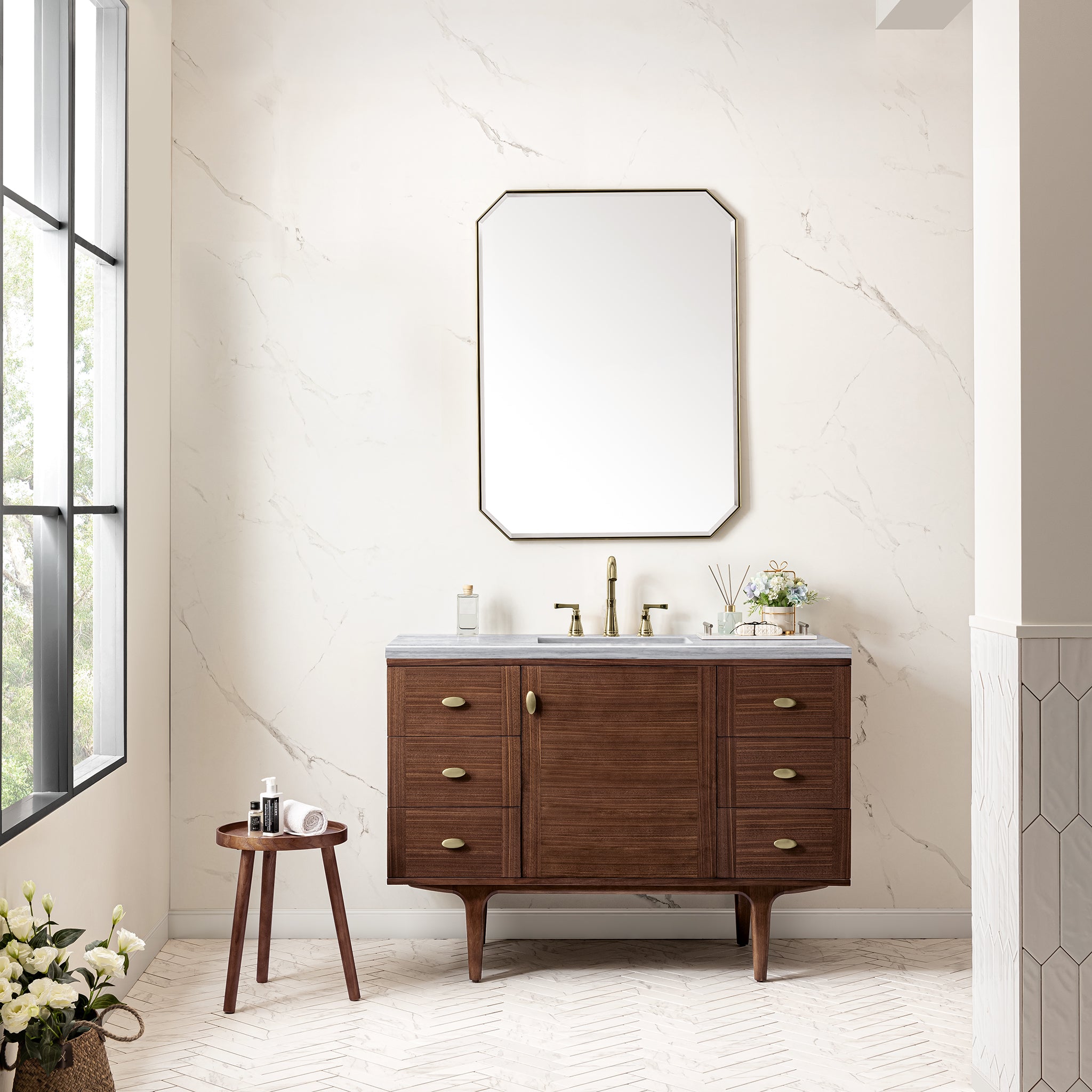 James Martin Amberly 48" Single Vanity in Mid-Century Walnut with 3cm Countertop