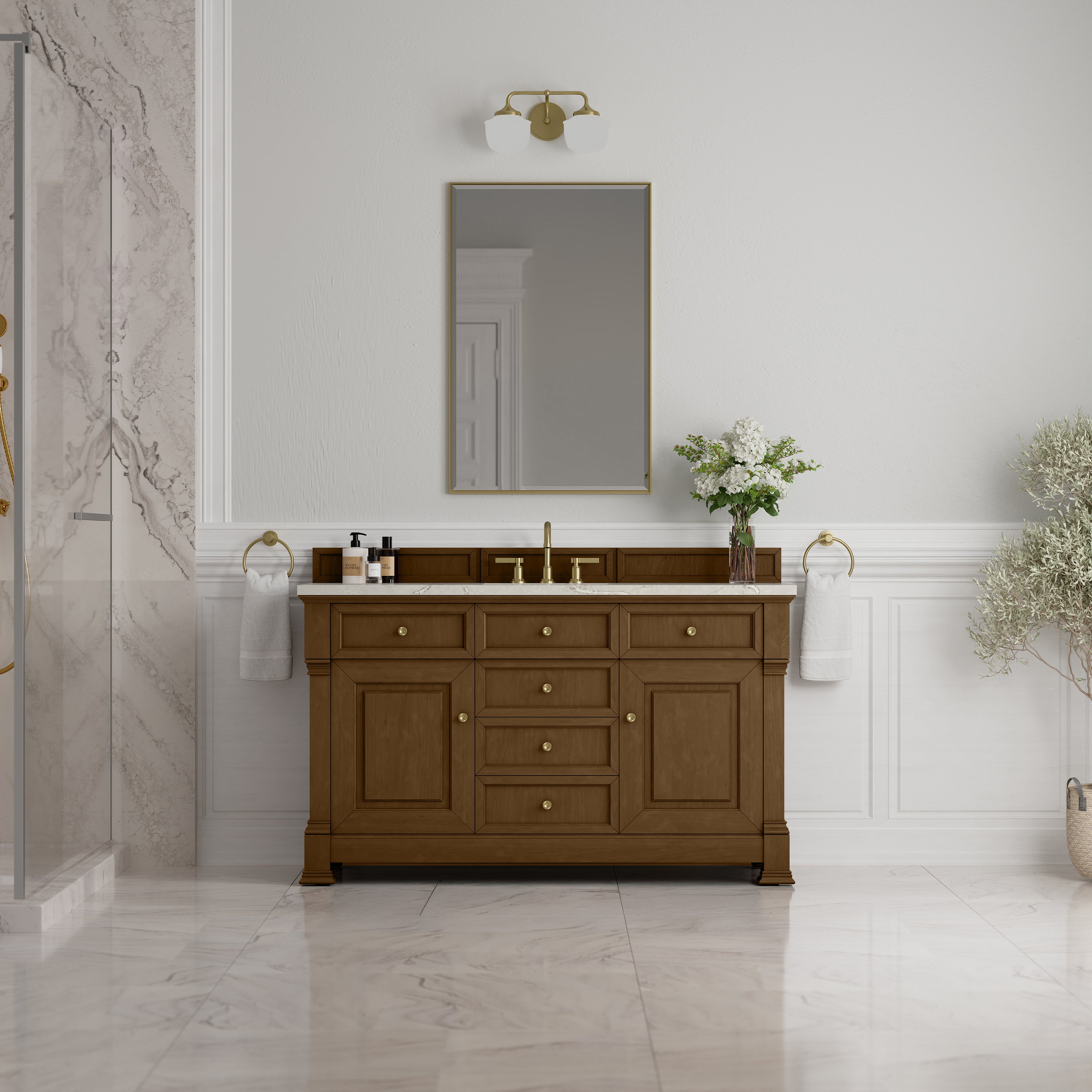 James Martin Brookfield 60" Single Vanity in Honey Oak with 3cm Countertop and FreePower Wireless Charger