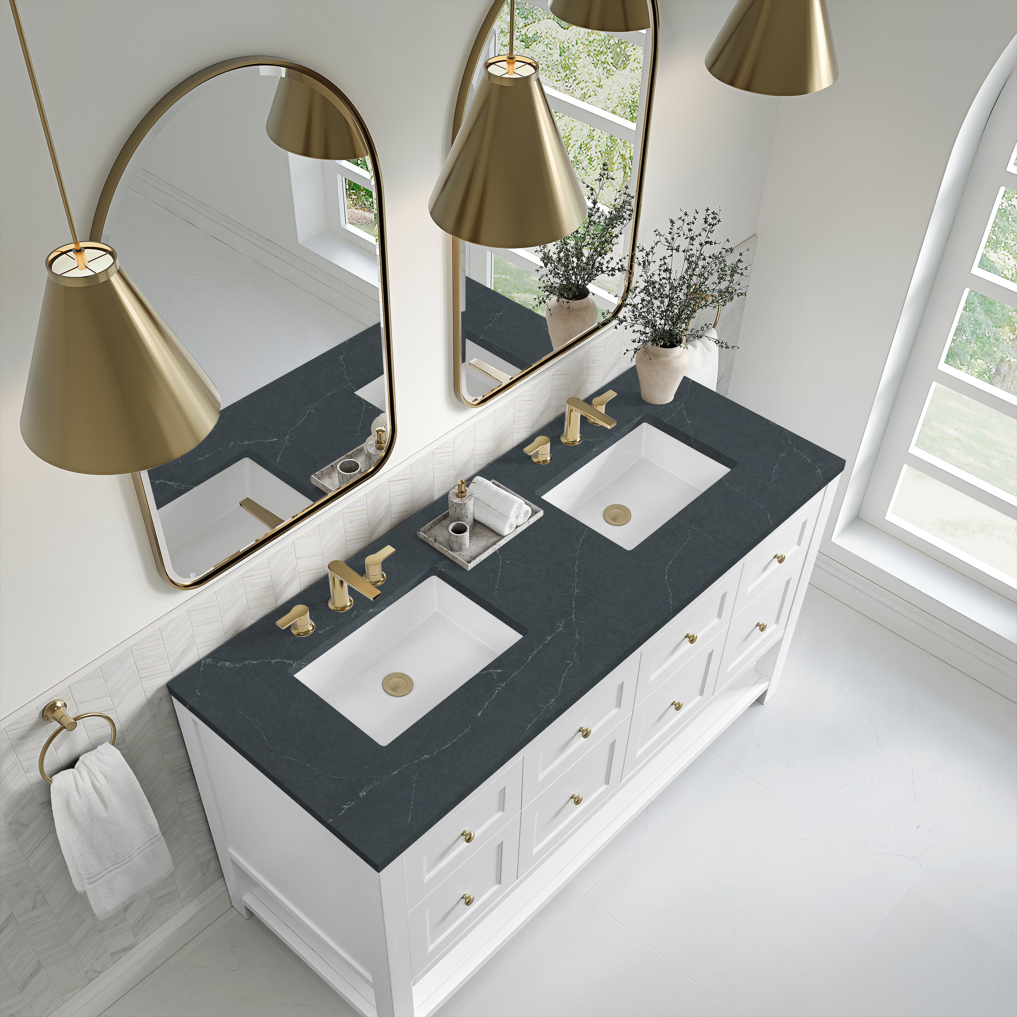 James Martin Breckenridge 60" Double Vanity in Bright White with 3cm Countertop
