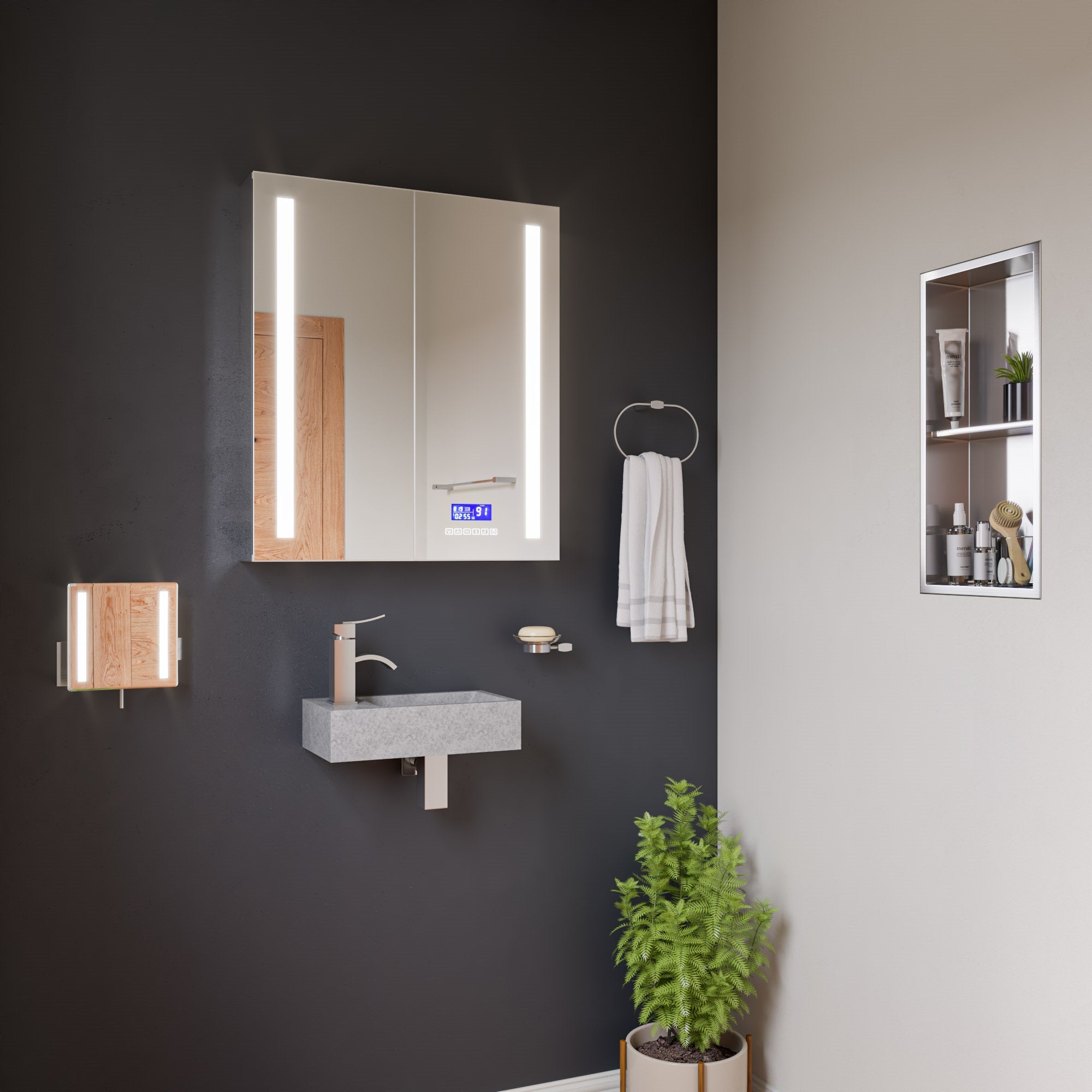 ALFI brand ABM8WLED Wall Mount Square 8" 5x Magnifying Cosmetic Mirror with Light