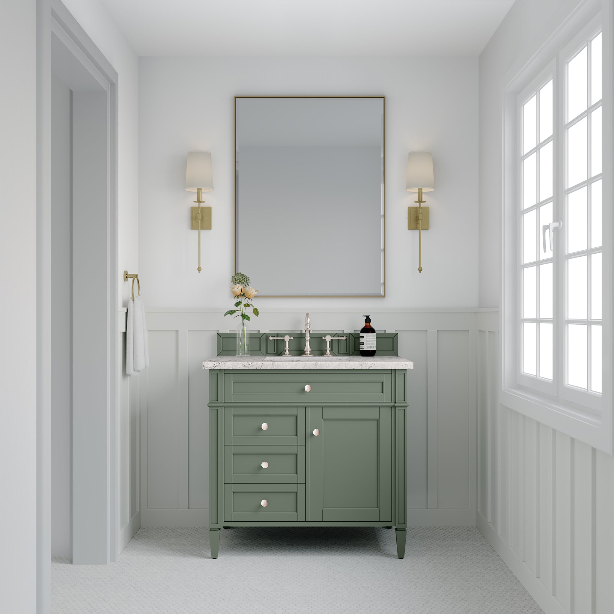 James Martin Brittany 36" Single Vanity in Smokey Celadon with 3cm Countertop
