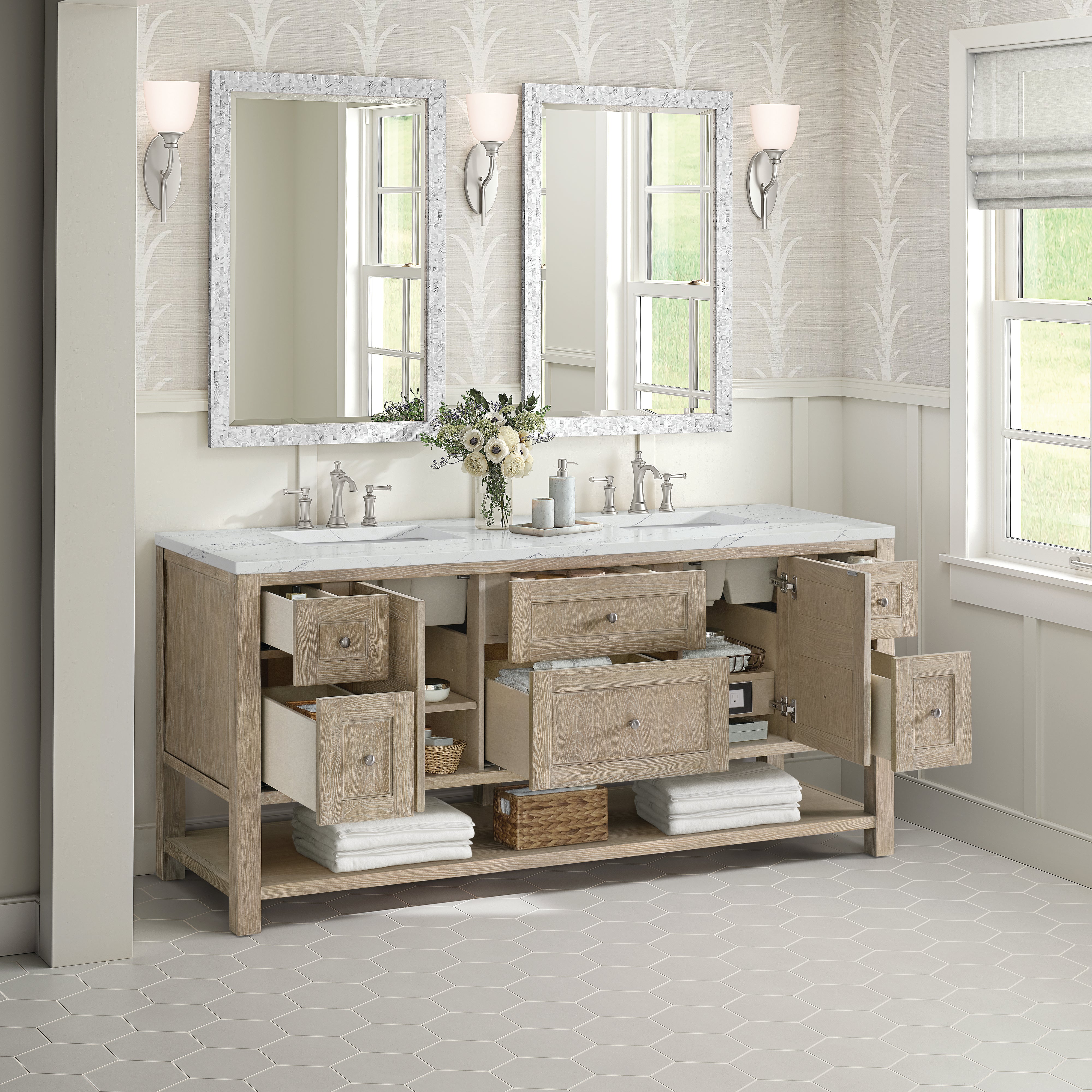 James Martin Breckenridge 72" Double Vanity in Whitewashed Oak with 3cm Countertop