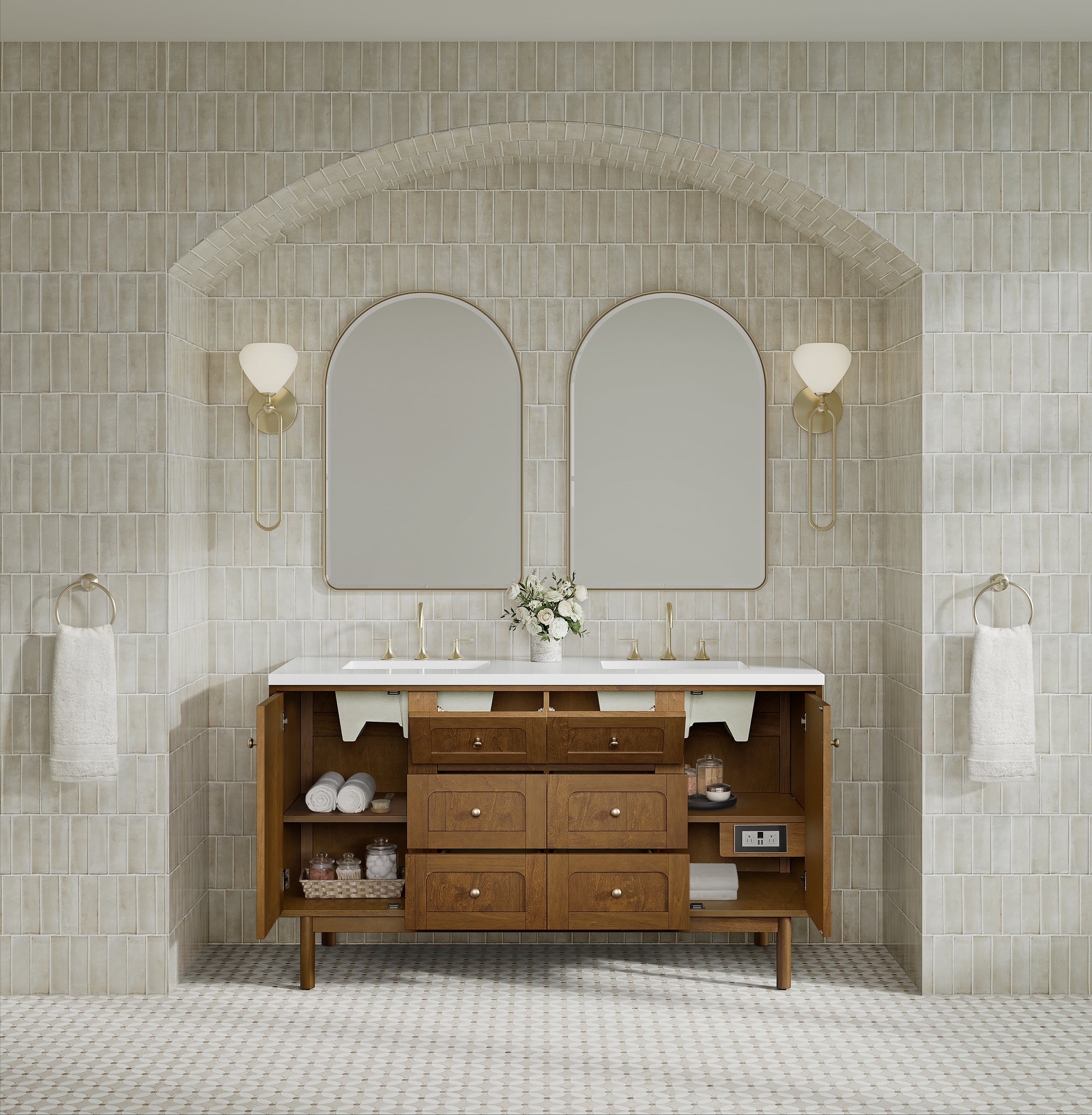 James Martin Laurent 60" Double Vanity in Honey Oak with 3cm Countertop