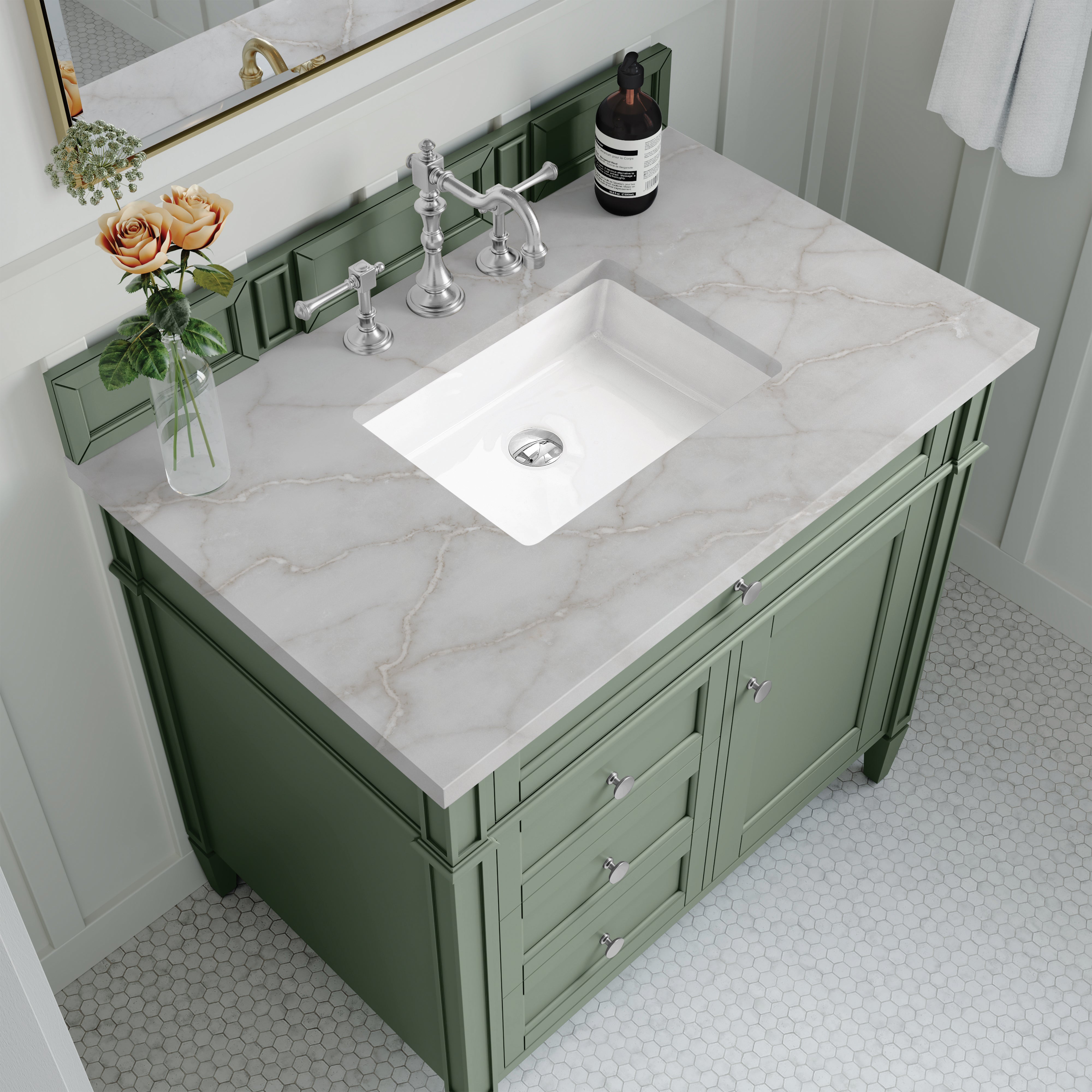 James Martin Brittany 36" Single Vanity in Smokey Celadon with 3cm Countertop
