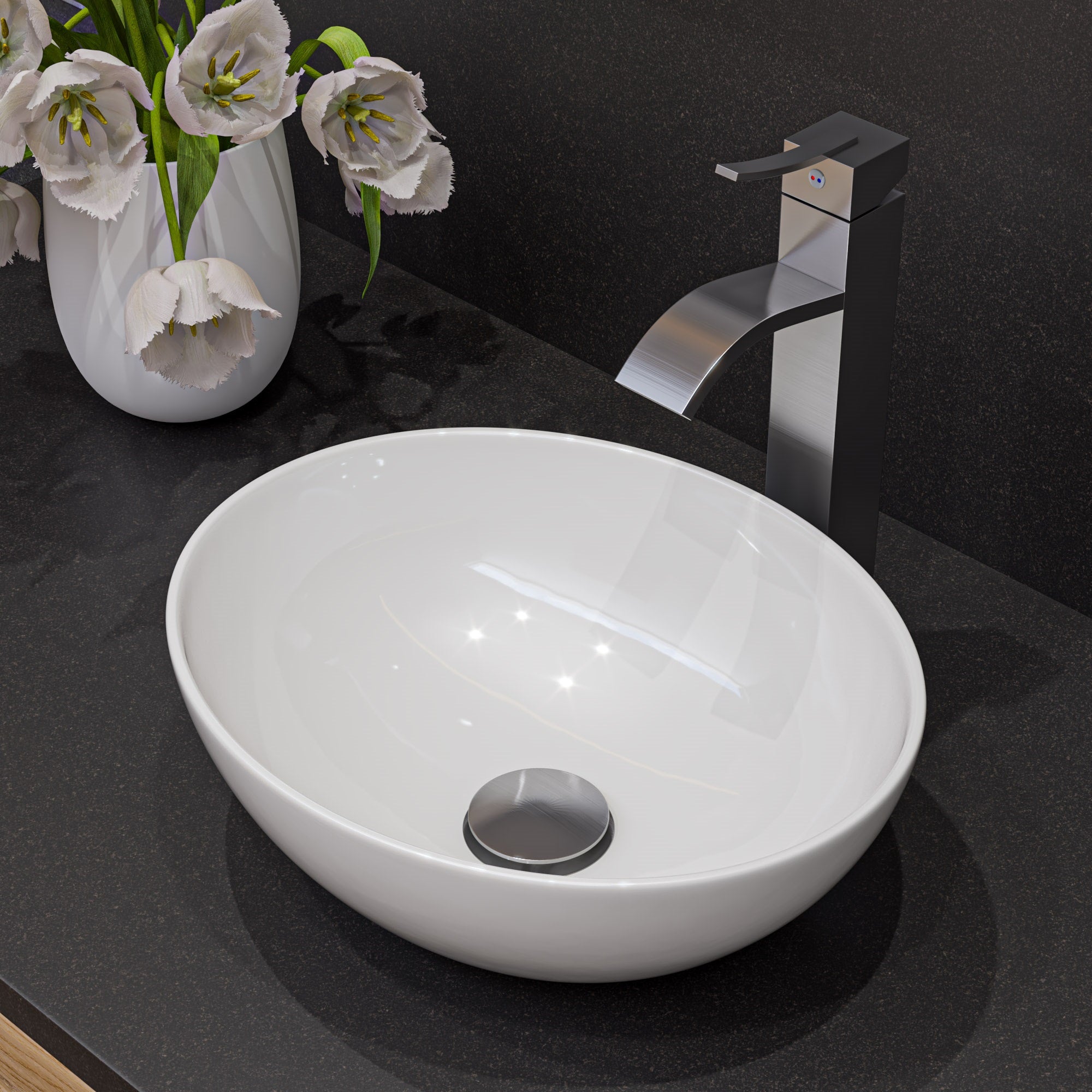 ALFI brand AB1158 Tall Square Body Curved Spout Single Lever Bathroom Faucet