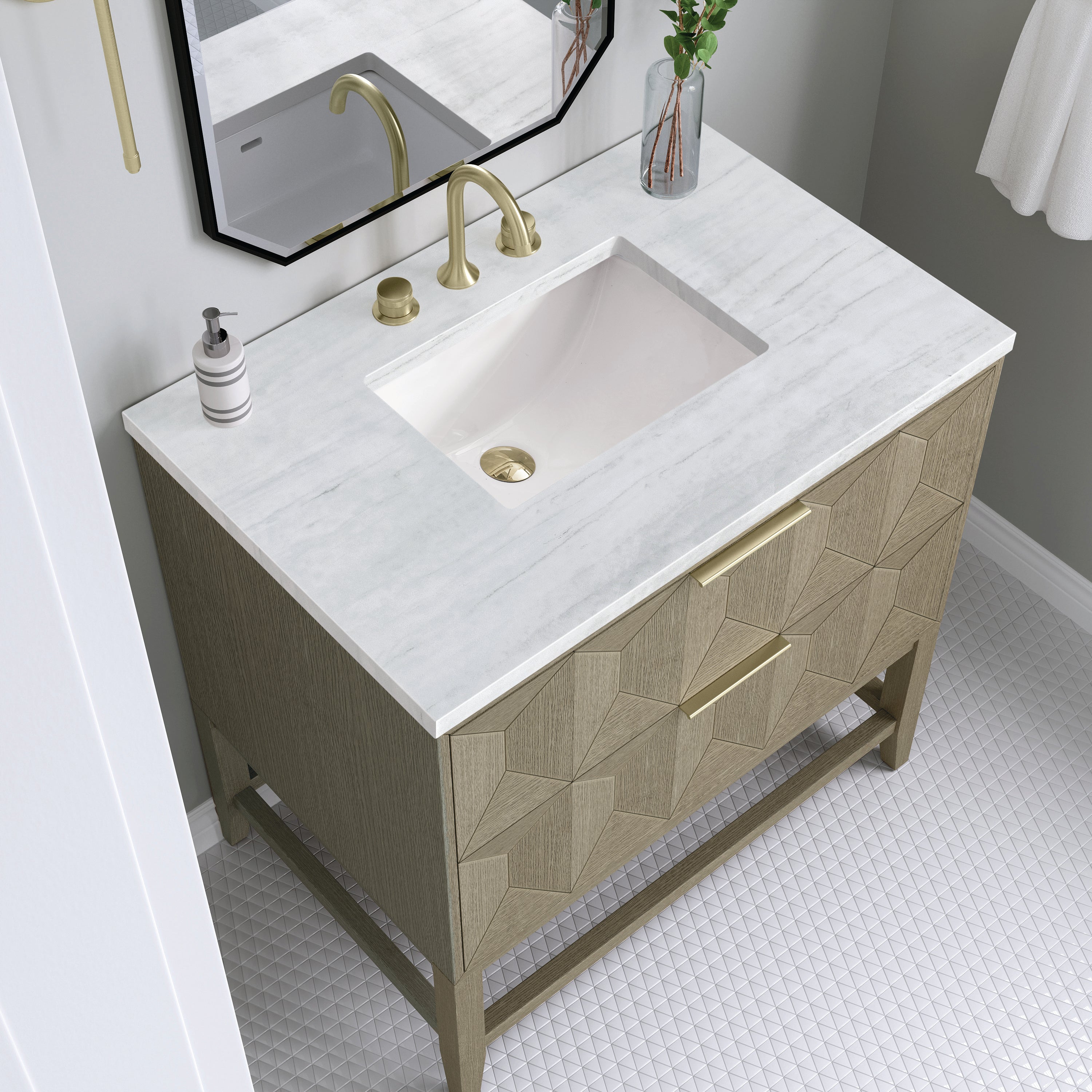 James Martin Emmeline 36" Single Vanity in Pebble Oak with 3cm Countertop