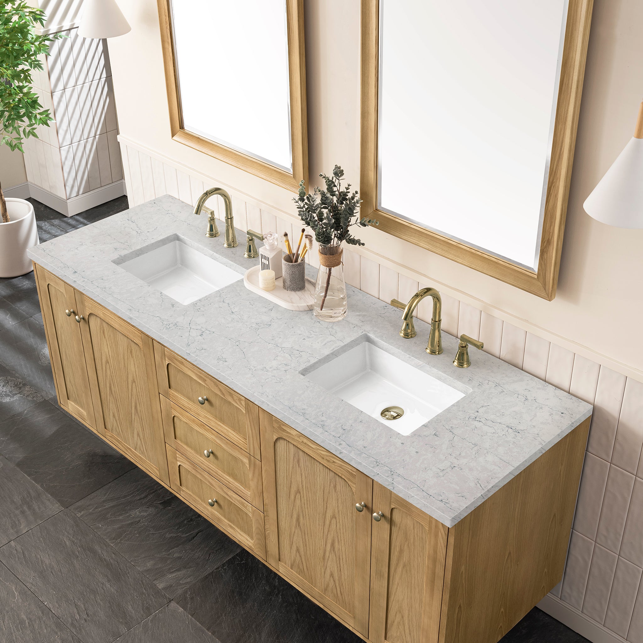 James Martin Laurent 72" Double Vanity in Light Natural Oak with 3cm Countertop