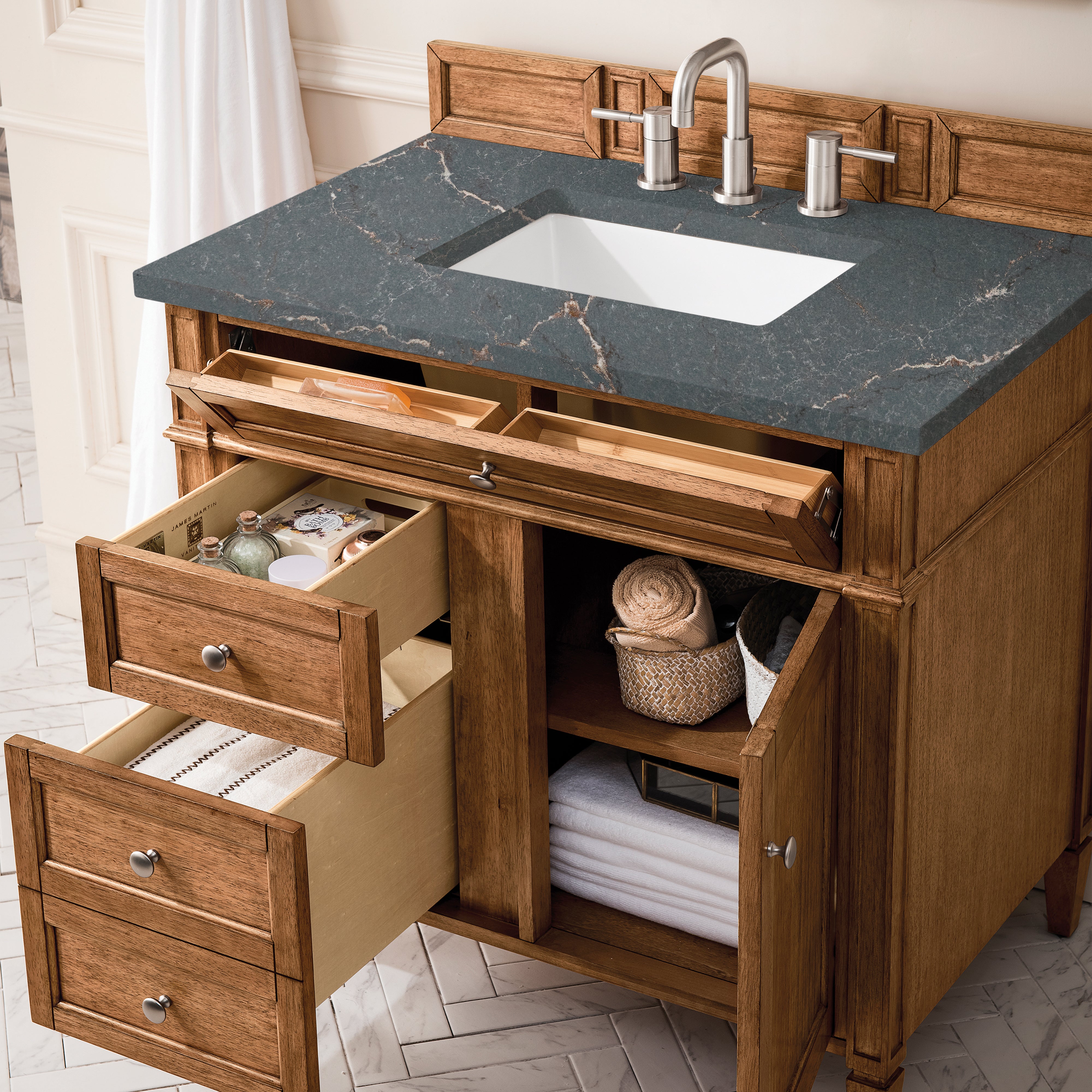 James Martin Brittany 36" Single Vanity in Saddle Brown with 3cm Countertop