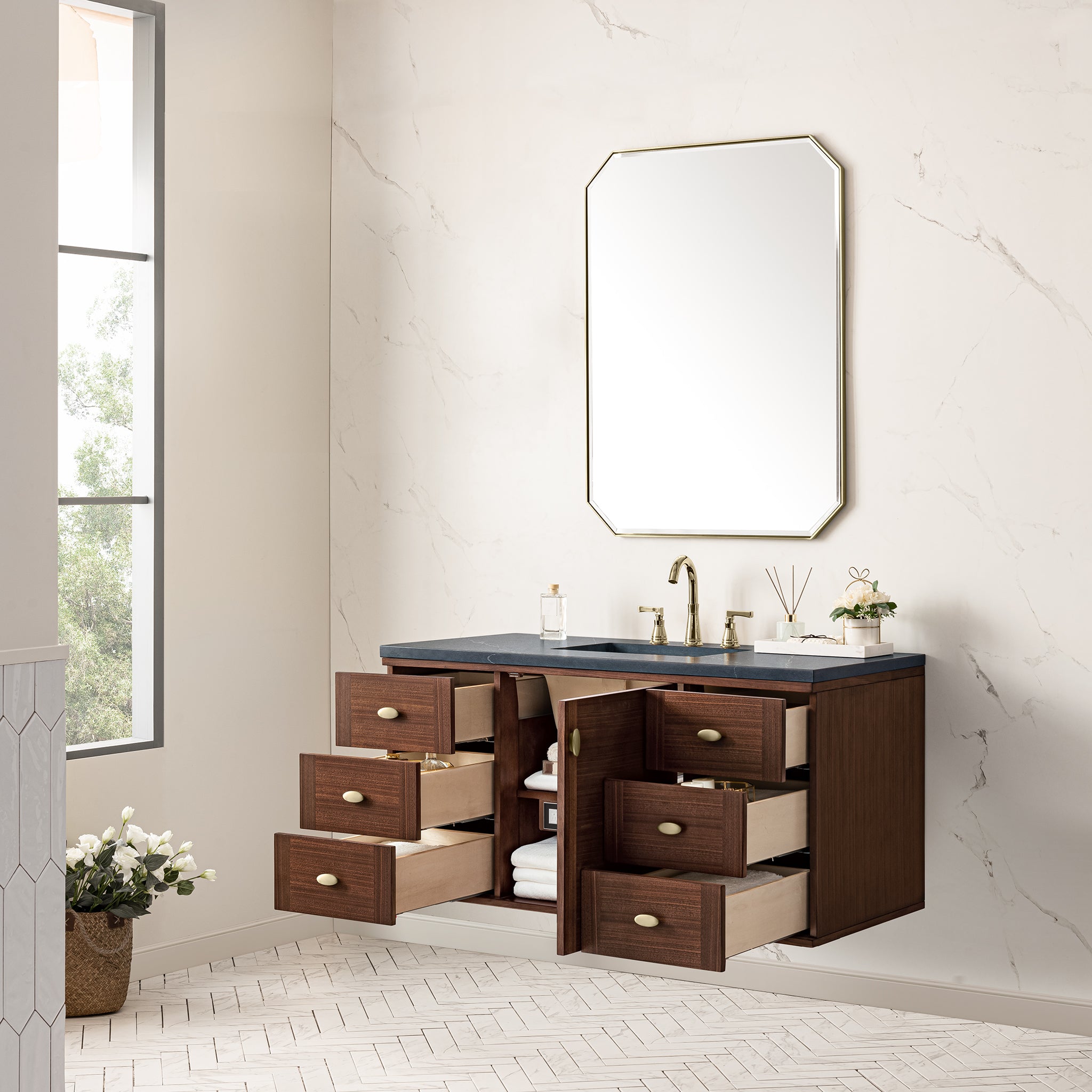 James Martin Amberly 48" Single Vanity in Mid-Century Walnut with 3cm Countertop