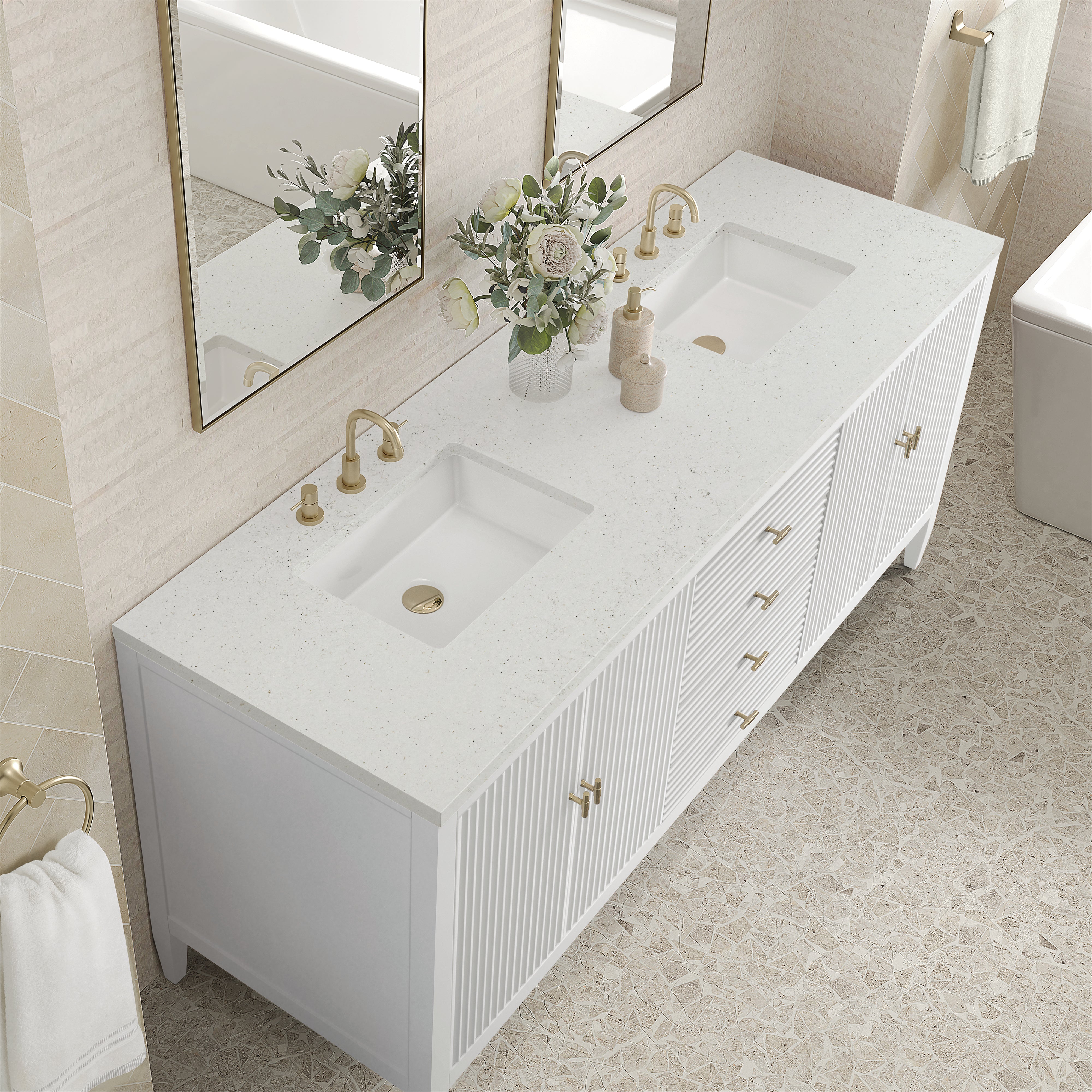 James Martin Myrrin 72" Double Vanity in Bright White with 3cm Countertop
