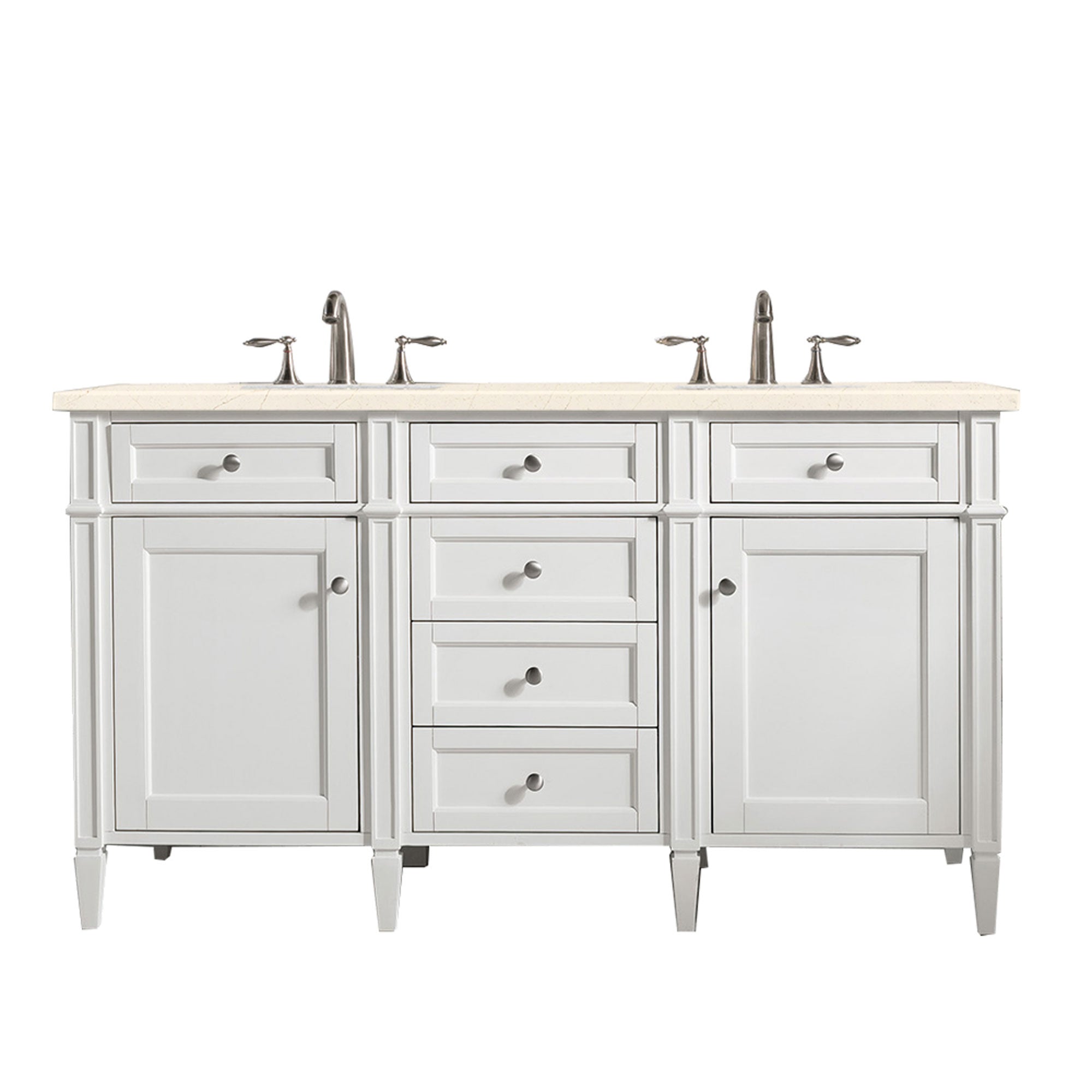 James Martin Brittany 60" Double Vanity in Bright White with 3cm Countertop