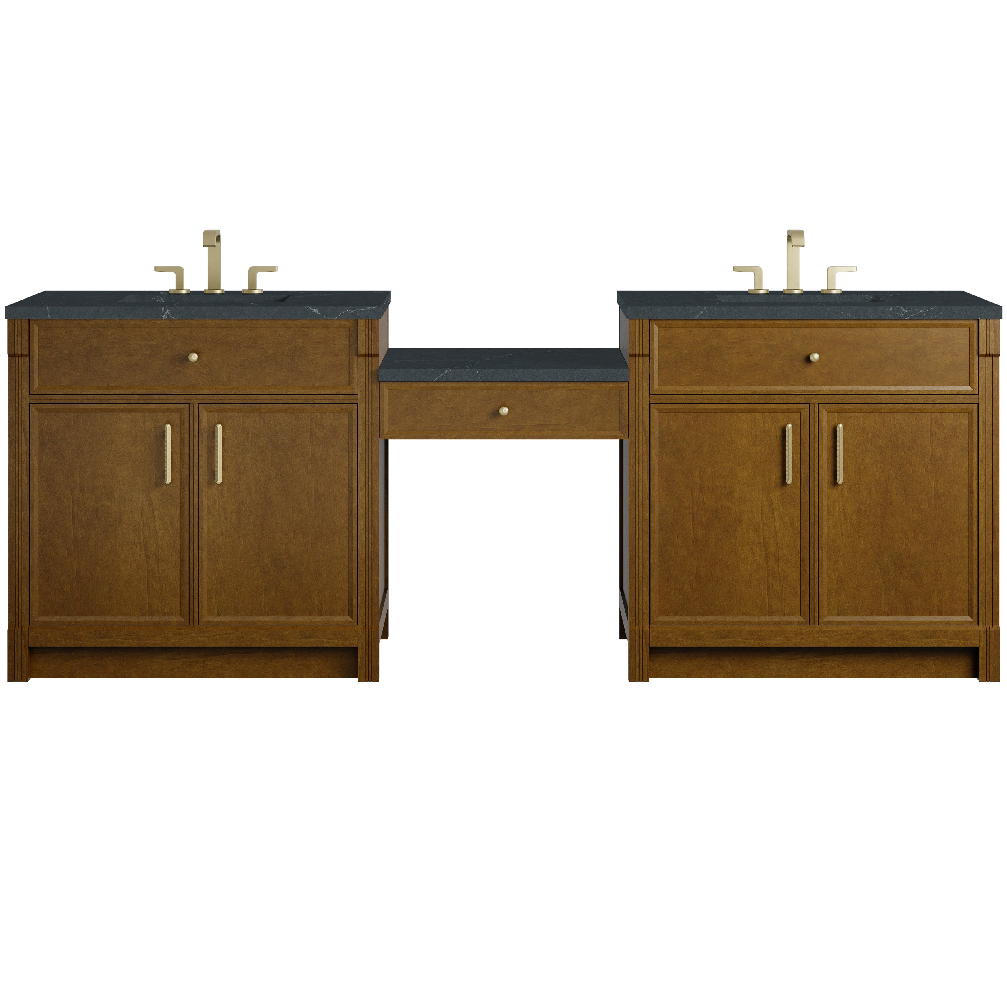 James Martin Bellshire 96" Dual Vanity Set with 24" Make-Up Counter in Honey Oak with 3cm Countertop
