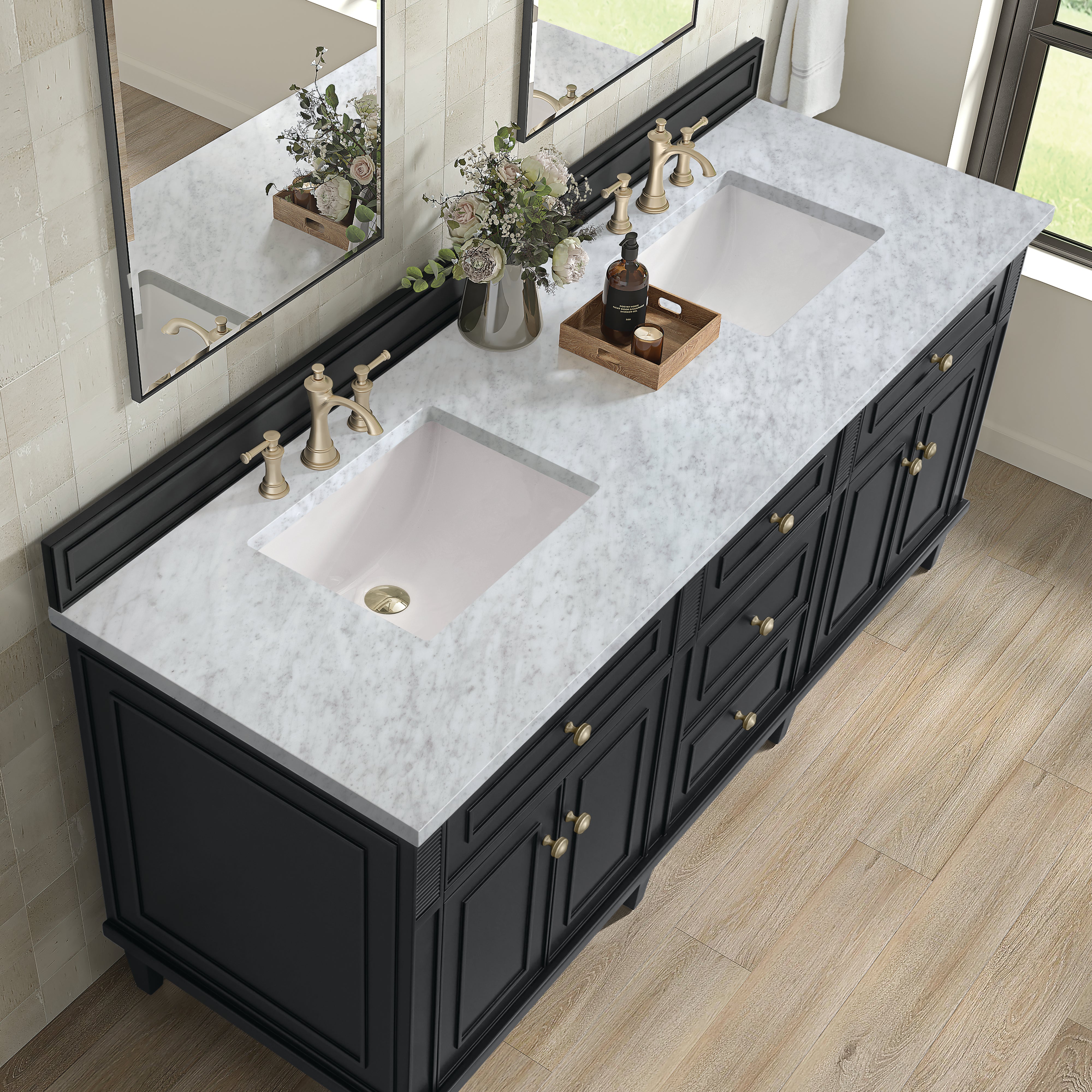 James Martin Lorelai 72" Double Vanity in Black Onyx with 3cm Countertop