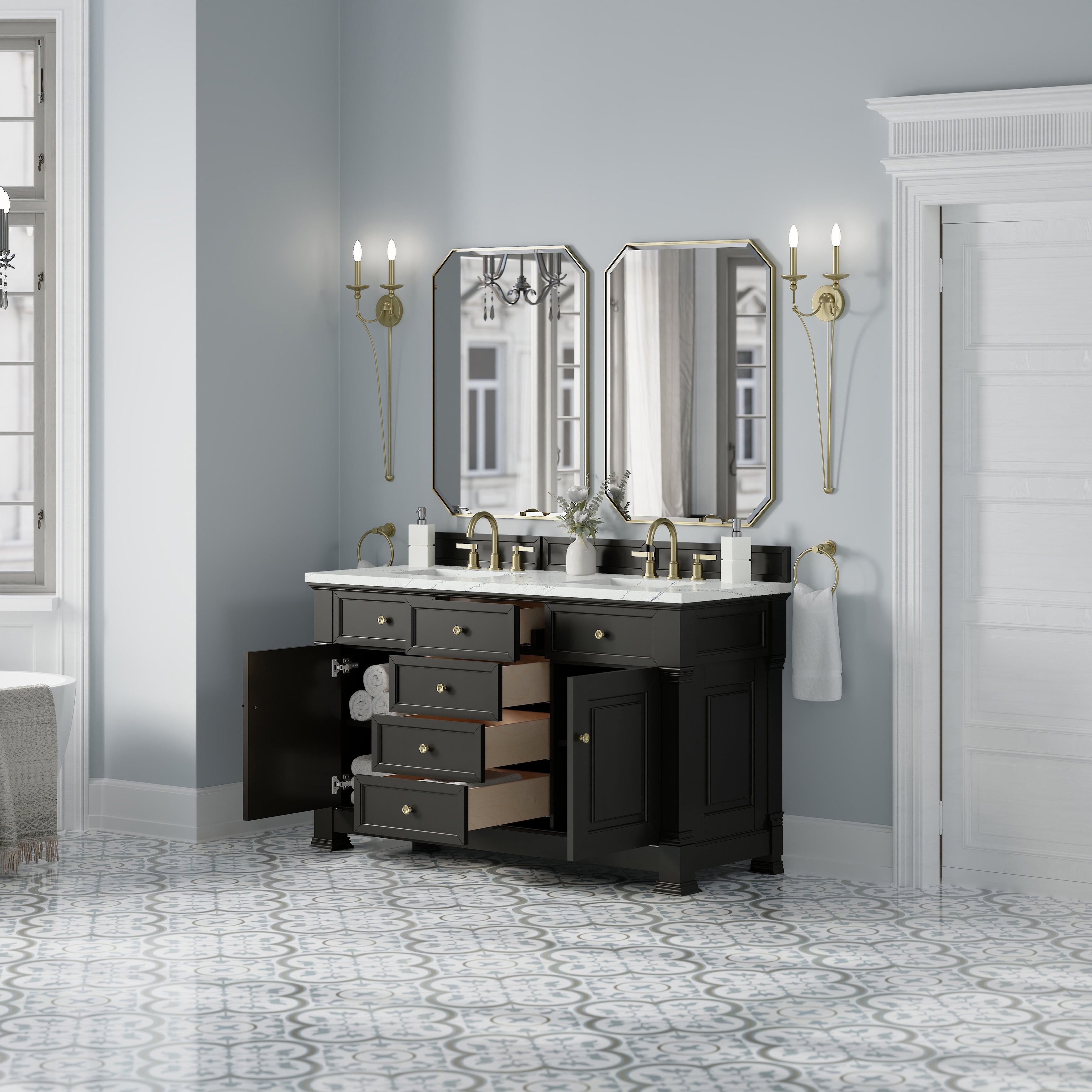 James Martin Brookfield 60" Double Vanity in Black Onyx with 3cm Countertop