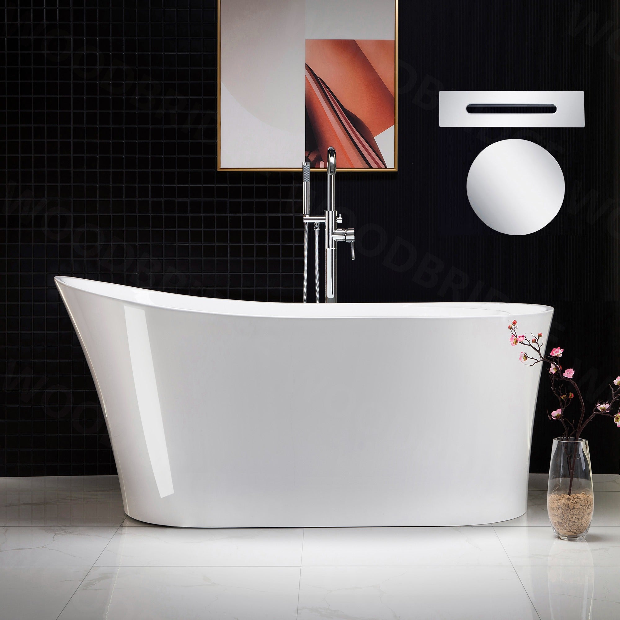 WOODBRIDGE 59" Acrylic Freestanding Bathtub Contemporary Soaking Tub with with Drain & Overflow, B0083