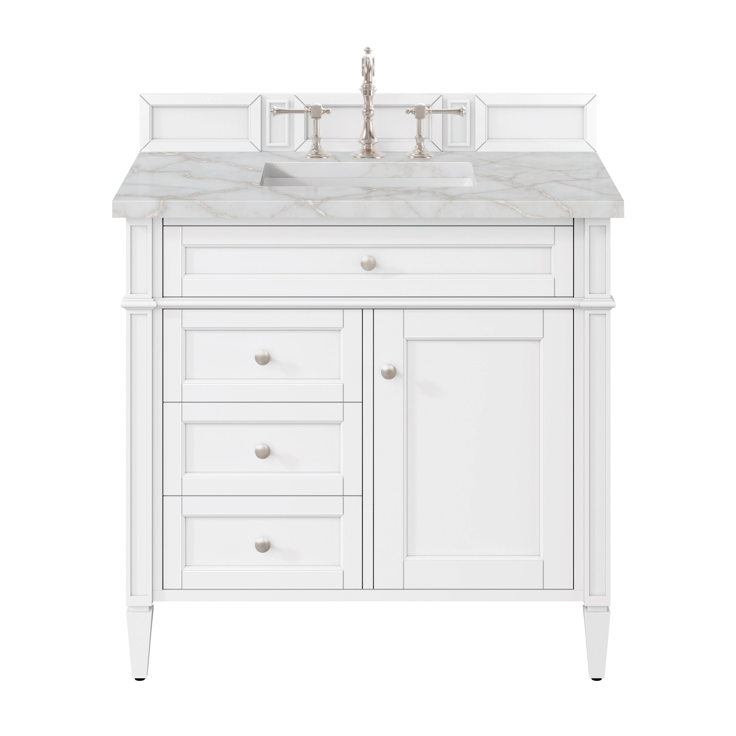James Martin Brittany 36" Single Vanity in Bright White with 3cm Countertop